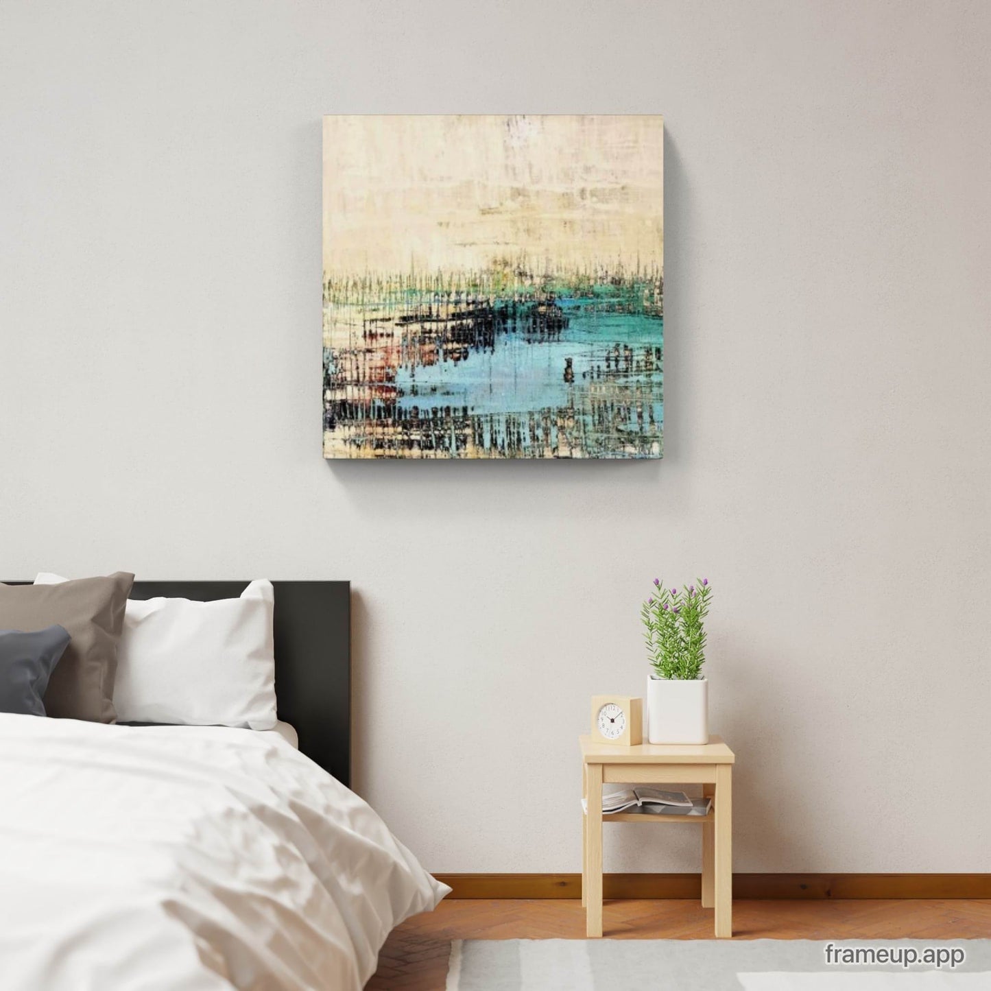 abstraktes Bild in beige, türkis - Hafenschilf mal anders - Moderne Auftragsmalerei Abstrakte Bilder & moderne Auftragsmalerei, abstrakte große bilder online kaufen, Auftrags Malere