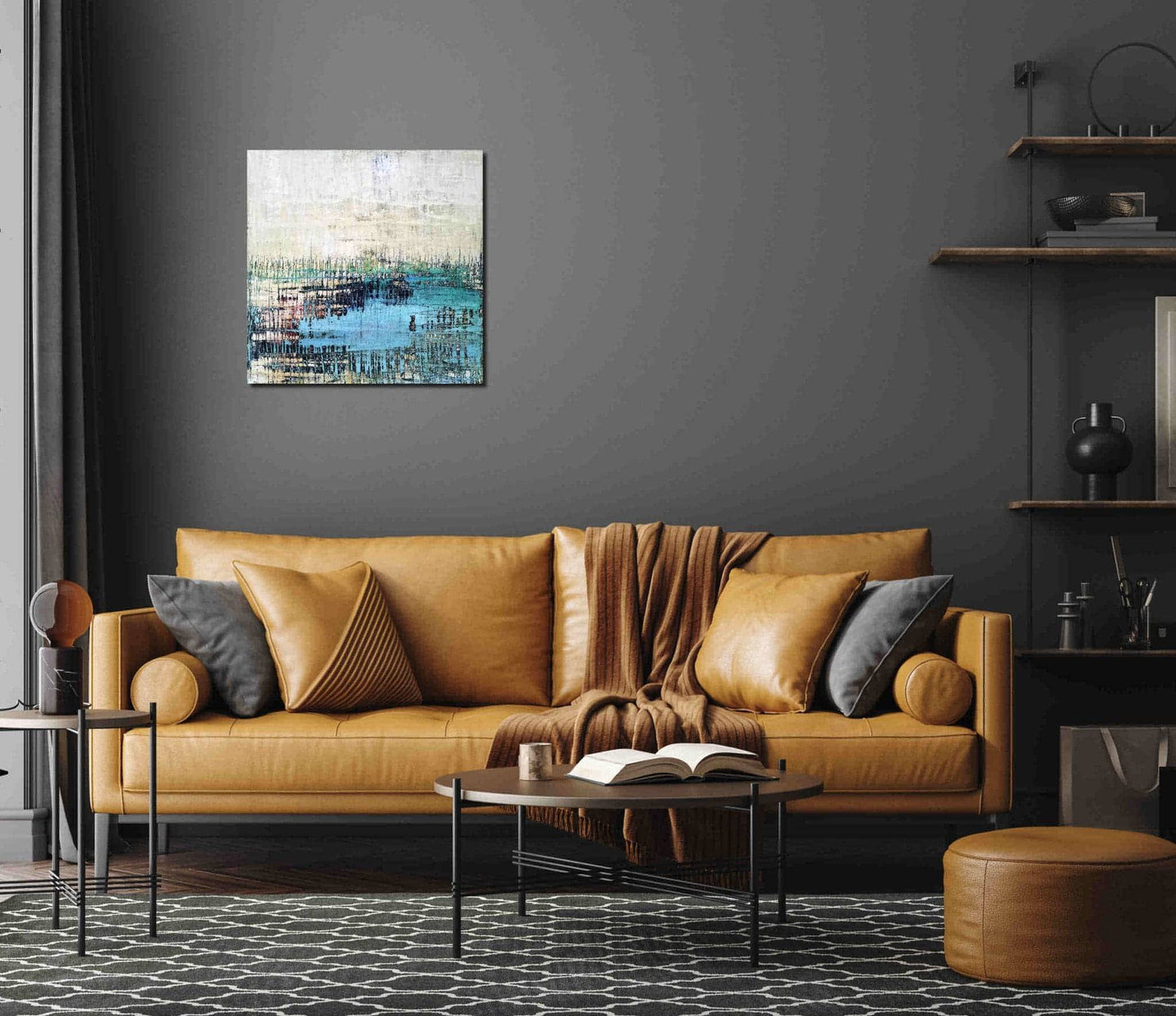 abstraktes Bild in beige, türkis - Hafenschilf mal anders - Moderne Auftragsmalerei Abstrakte Bilder & moderne Auftragsmalerei, abstrakte große bilder online kaufen, Auftrags Malere