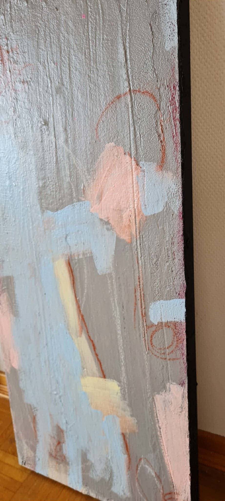 VORHANDEN / graue hellblaue Bilder / Mutterliebe / 90 x 40 cm / Art Abstrakte Bilder & moderne Auftragsmalerei, abstrakte große bilder online kaufen, Auftrags Malere