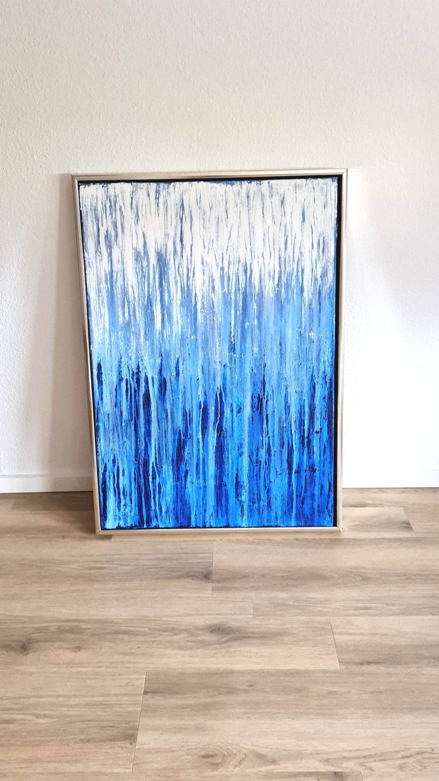 blau weißes Bild - Kratztechnik als Auftragsbild auf 100 x 70 cm Leinwand Abstrakte Bilder & moderne Auftragsmalerei, abstrakte große bilder online kaufen, Auftrags Malere