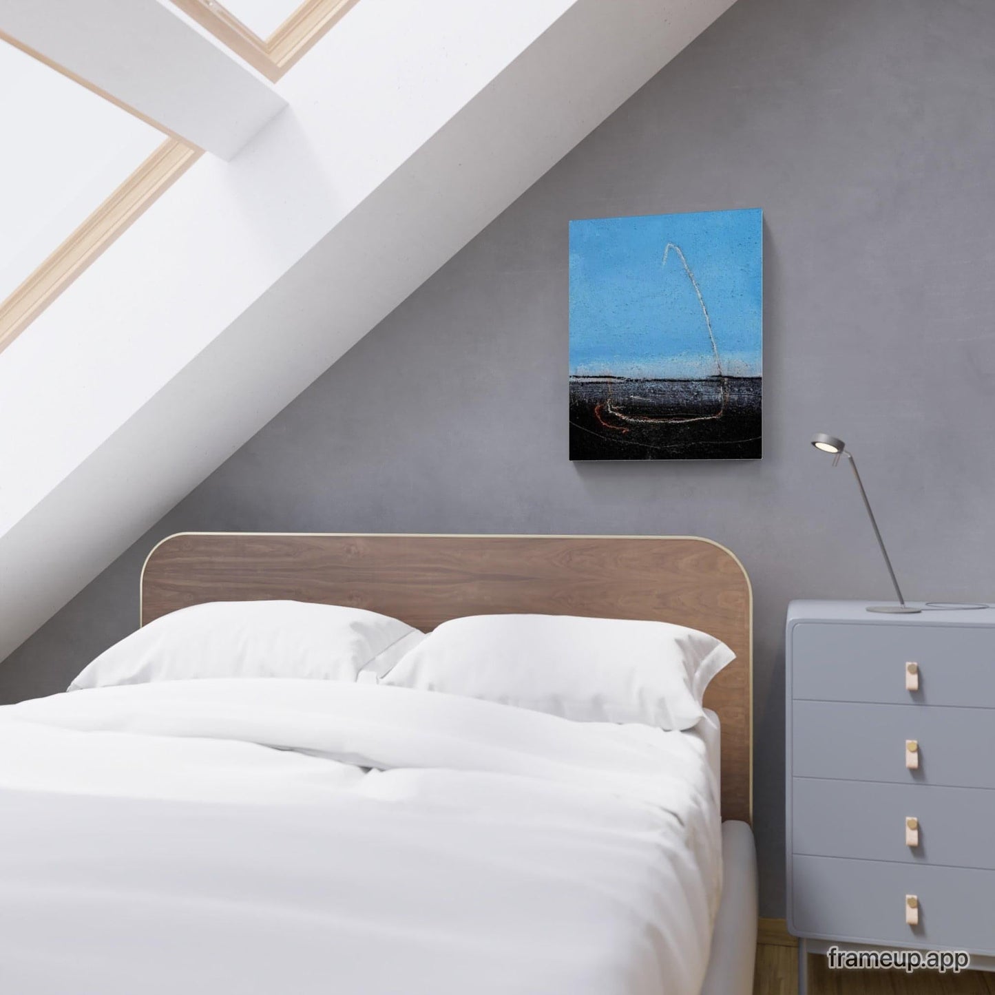 VORHANDEN / Blaues Bild mit Segelschiff / 50 x 40 cm Abstrakte Bilder & moderne Auftragsmalerei, abstrakte große bilder online kaufen, Auftrags Malere