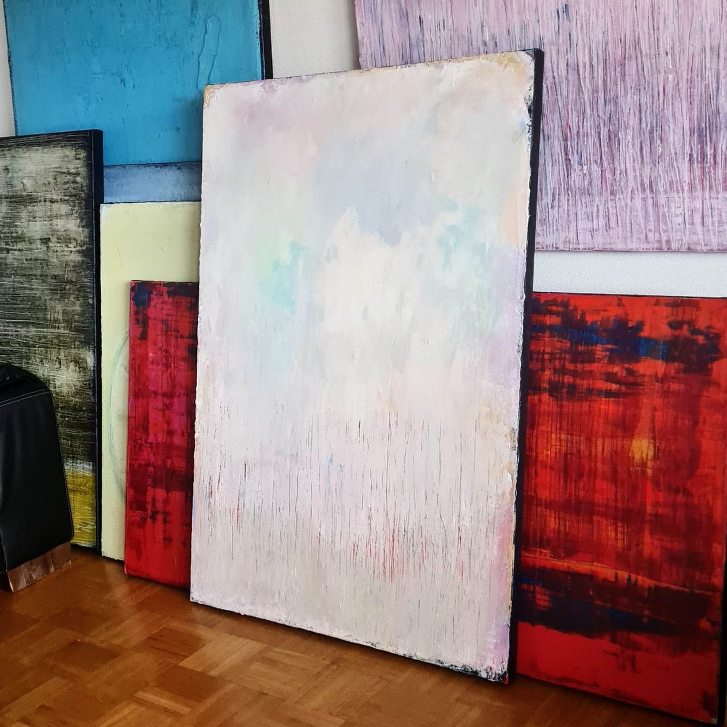 Zwei in einem Boot / 130 x 90 cm / weiss pastell abstrakte acrylbilder auf leinwand