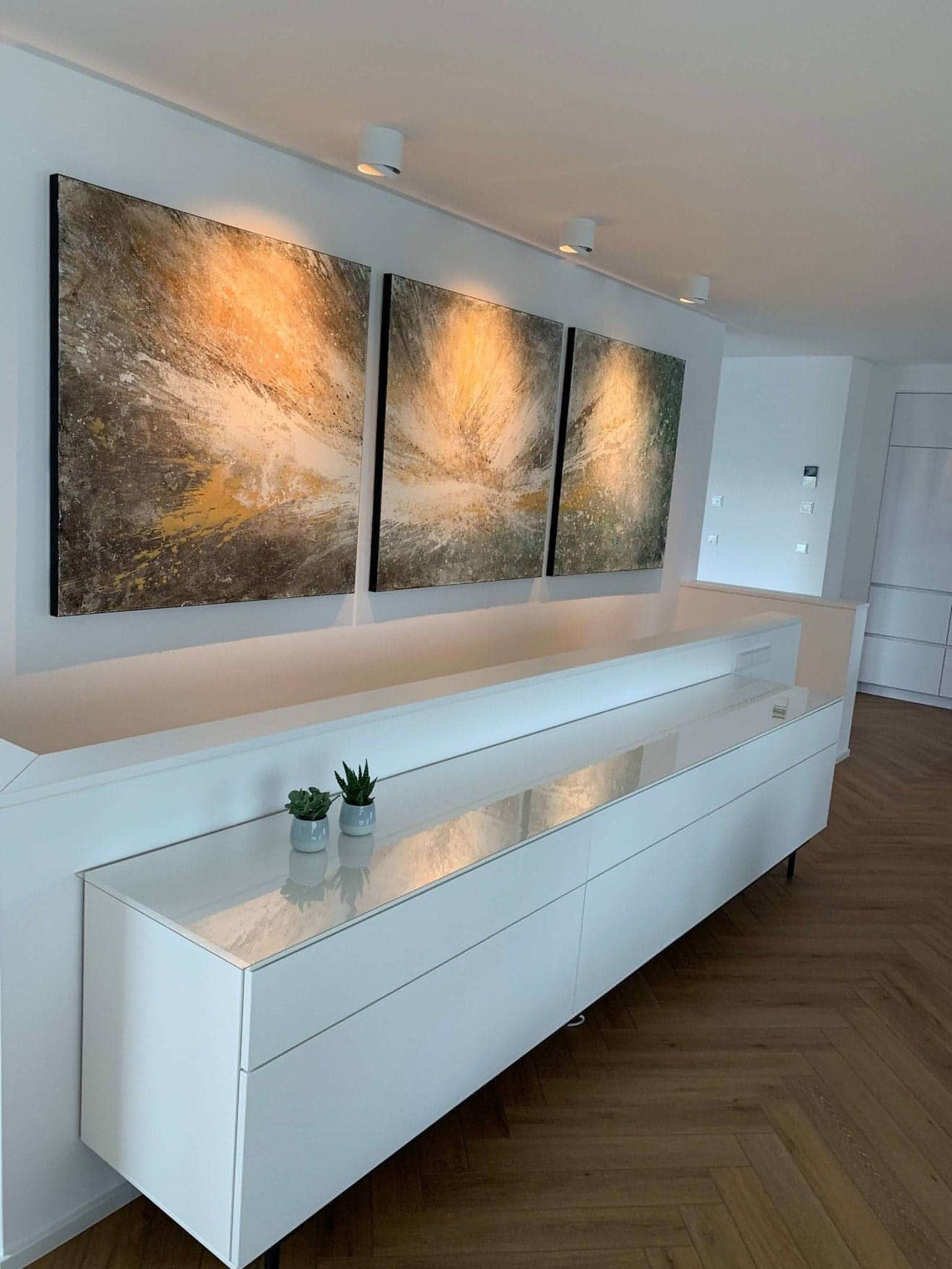 mit oder ohne Gold-metallictönen / 3 x 120 x 120 cm / Gold abstrakte acrylbilder auf leinwand