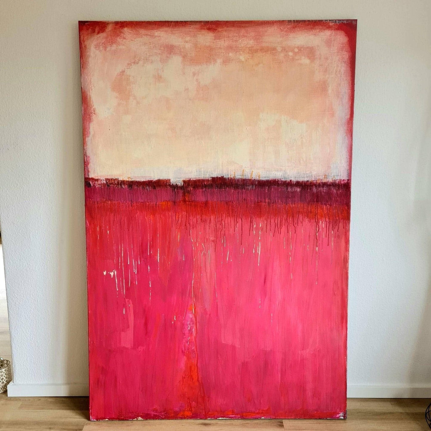 Rotes großes Kunstwerk für den Treppenaufgang - Der Weg zu Dir Abstrakte Bilder & moderne Auftragsmalerei, abstrakte große bilder online kaufen, Auftrags Malere