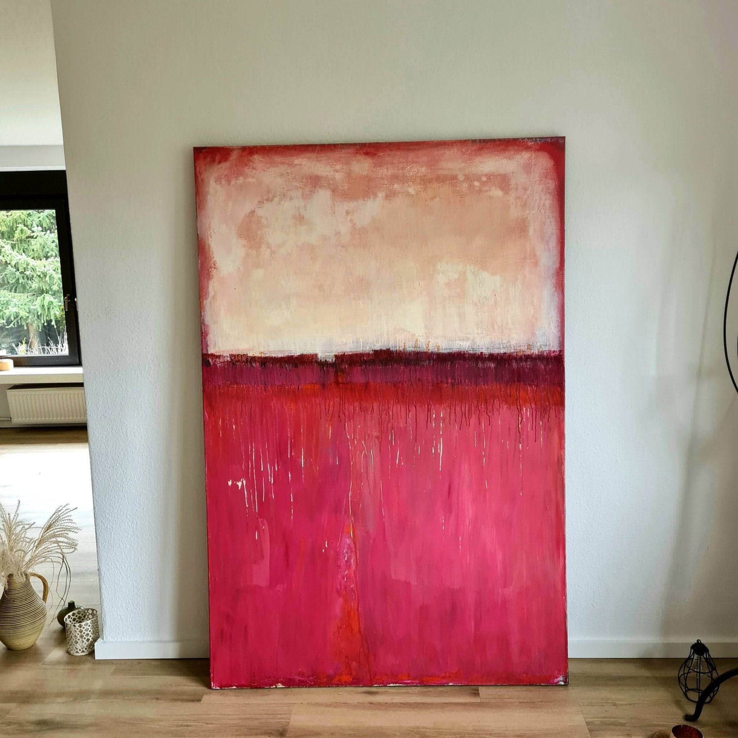 Rotes großes Kunstwerk für den Treppenaufgang - Der Weg zu Dir Abstrakte Bilder & moderne Auftragsmalerei, abstrakte große bilder online kaufen, Auftrags Malere