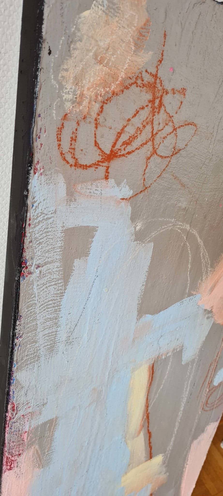 VORHANDEN / graue hellblaue Bilder / Mutterliebe / 90 x 40 cm / Art Abstrakte Bilder & moderne Auftragsmalerei, abstrakte große bilder online kaufen, Auftrags Malere