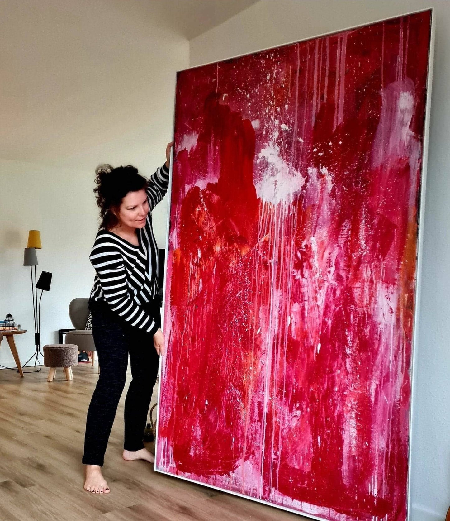 115 x 185 cm - inkl. Schattenfugenrahmen / Ideenrunde / rot abstrakte acrylbilder auf leinwand
