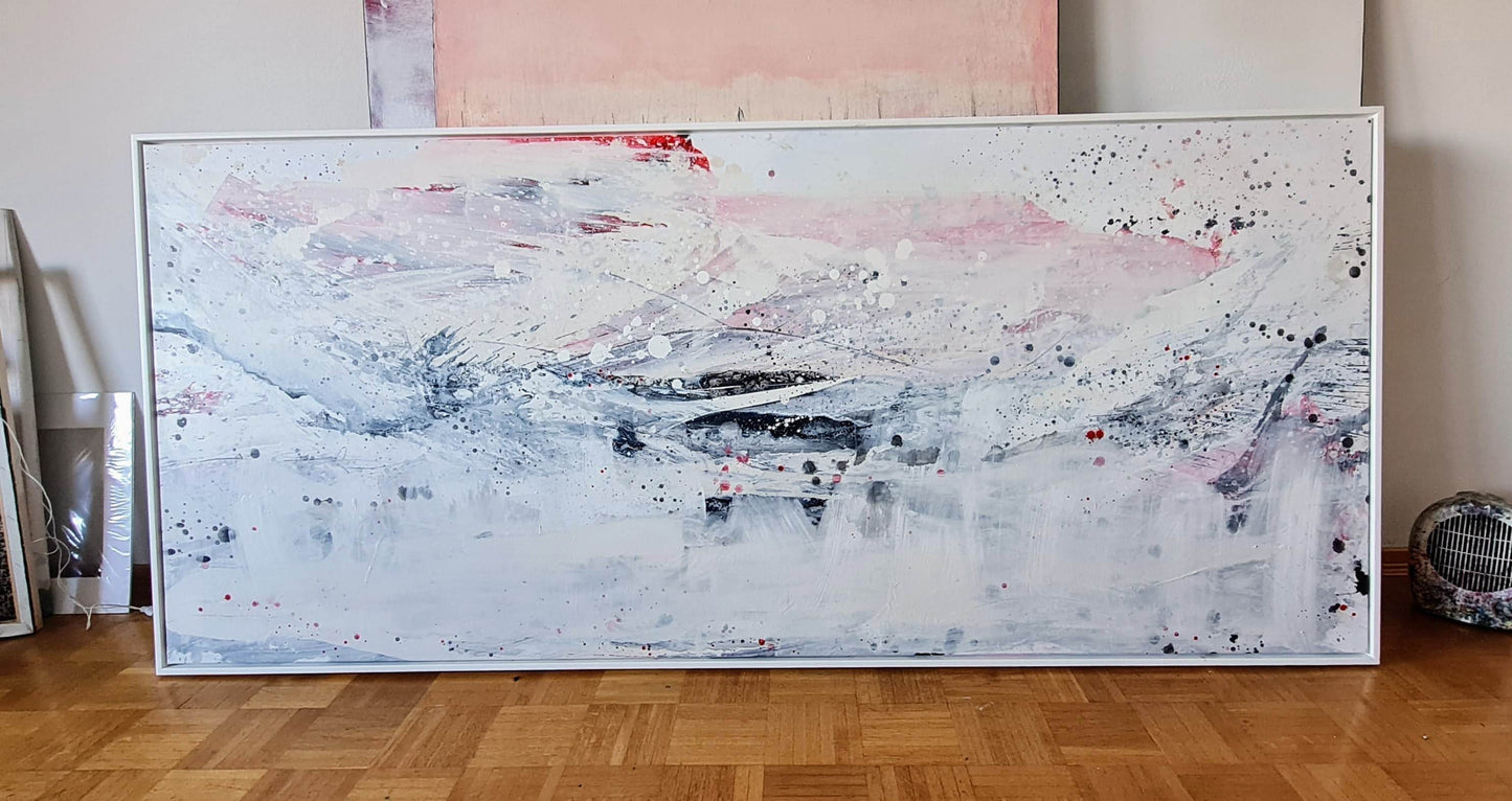Anreise inkl. Schattenfugenrahmen in weiß / 230 x 100 cm / weiss abstrakte acrylbilder auf leinwand