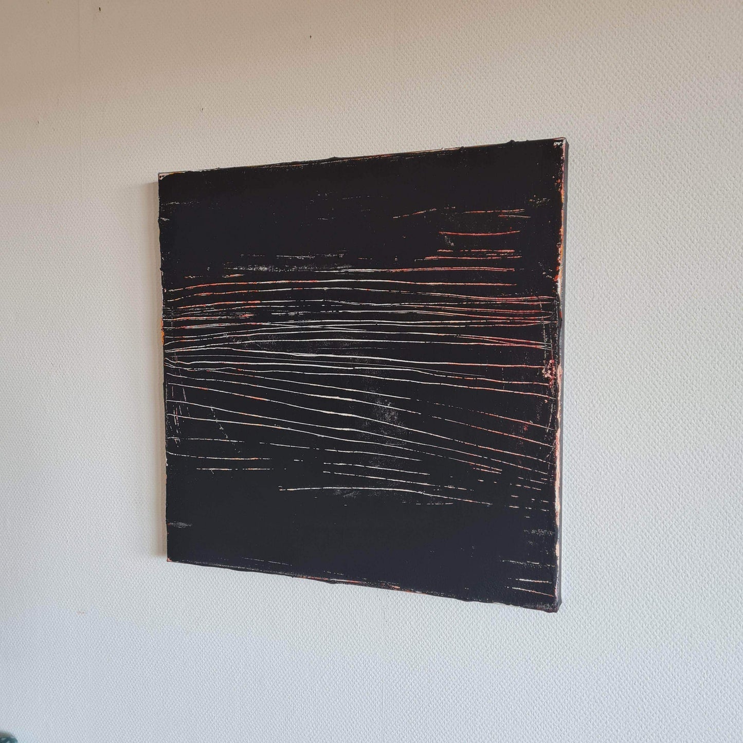 Minimalismus in Schwarz-Weiß: Vorhandenes Bild in 60 x 60 cm Abstrakte Bilder & moderne Auftragsmalerei, abstrakte große bilder online kaufen, Auftrags Malere