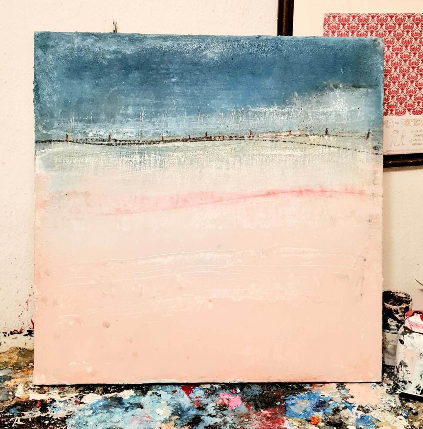 Leichtigkeit in Blau und Rosa: Strukturiertes Kunstwerk für eine angenehme Atmosphäre im Raum Abstrakte Bilder & moderne Auftragsmalerei, abstrakte große bilder online kaufen, Auftrags Malere