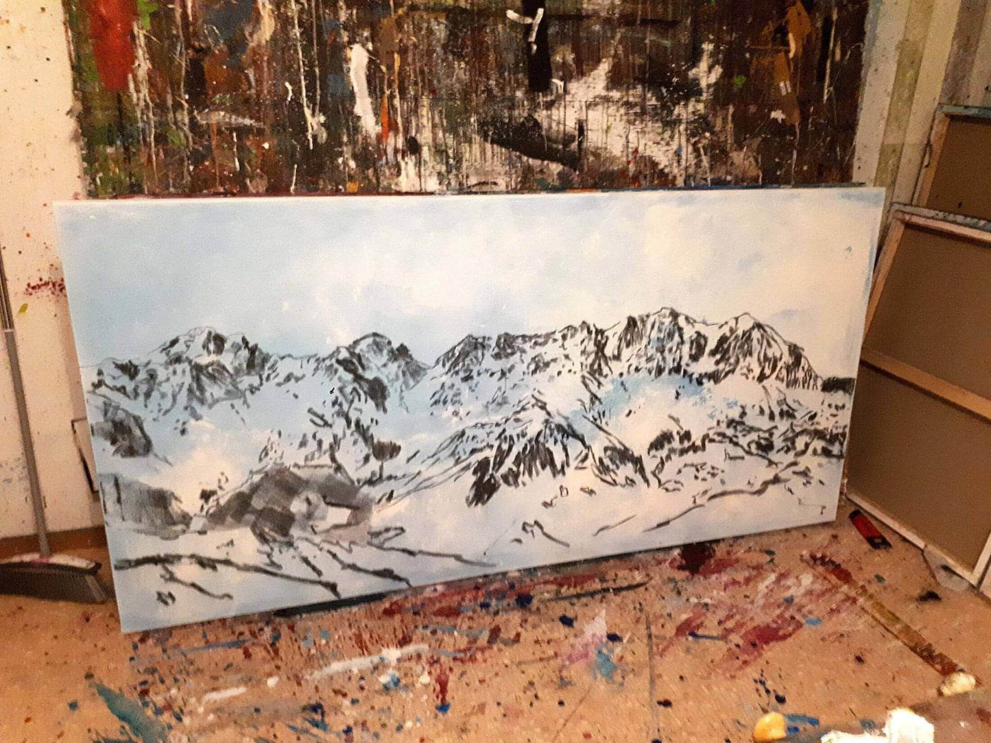 150 x 60 cm / blau / Lieblingsgebirge, 160 x 100 cm / blau / Lieblingsgebirge, 200 x 100 cm / blau / Lieblingsgebirge, Panoramaformat 250 x 70 cm / blau / Lieblingsgebirge abstrakte acrylbilder auf leinwand Auftragsmalerei