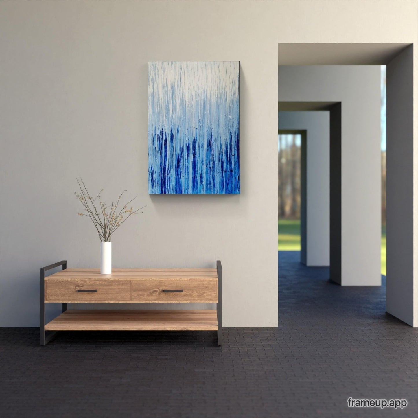 blau weißes Bild - Kratztechnik als Auftragsbild auf 100 x 70 cm Leinwand Abstrakte Bilder & moderne Auftragsmalerei, abstrakte große bilder online kaufen, Auftrags Malere