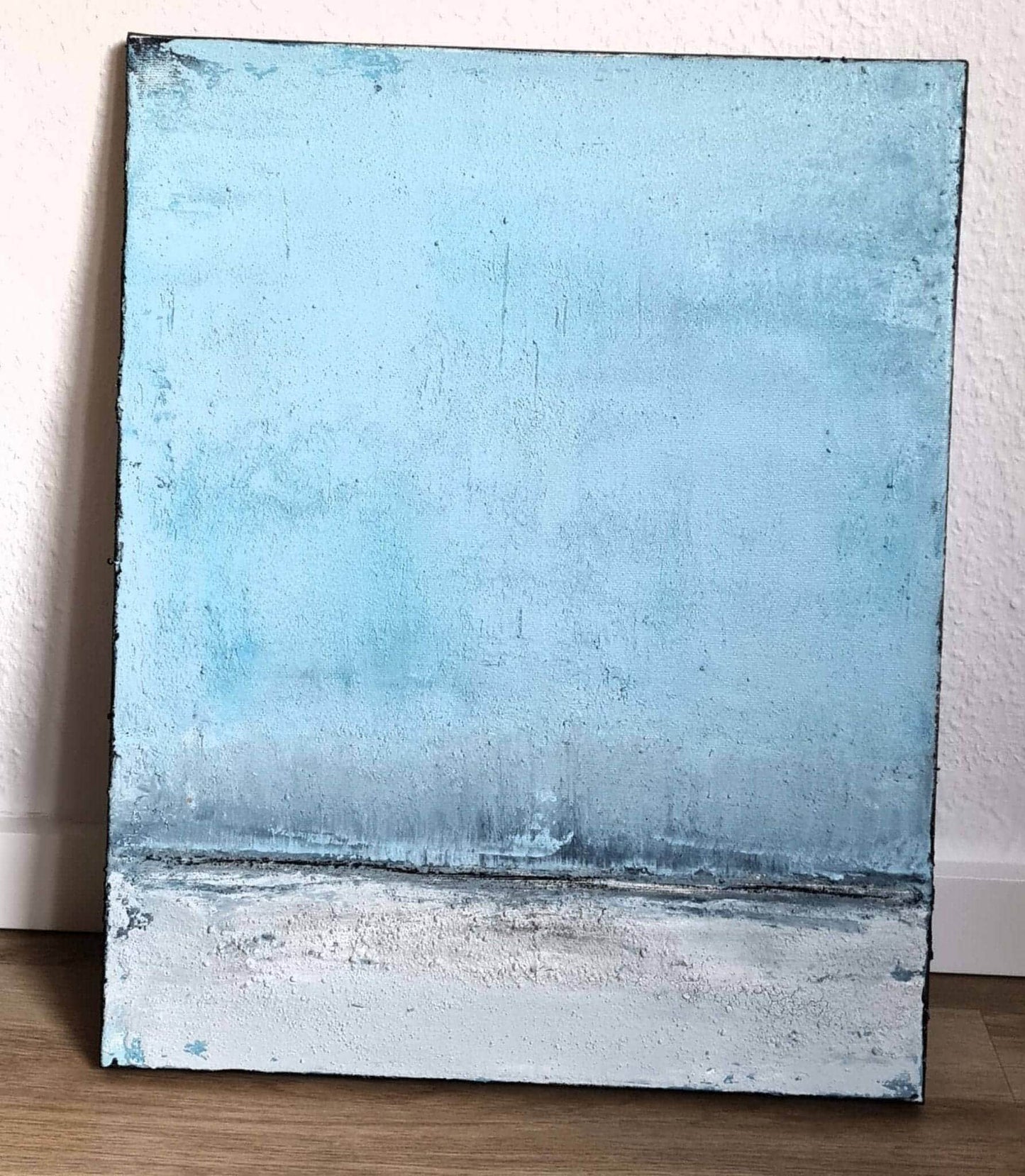 Abstraktes blaues Bild in verschiedenen Blautönen, inspiriert von einer Landschaft Abstrakte Bilder & moderne Auftragsmalerei, abstrakte große bilder online kaufen, Auftrags Malere