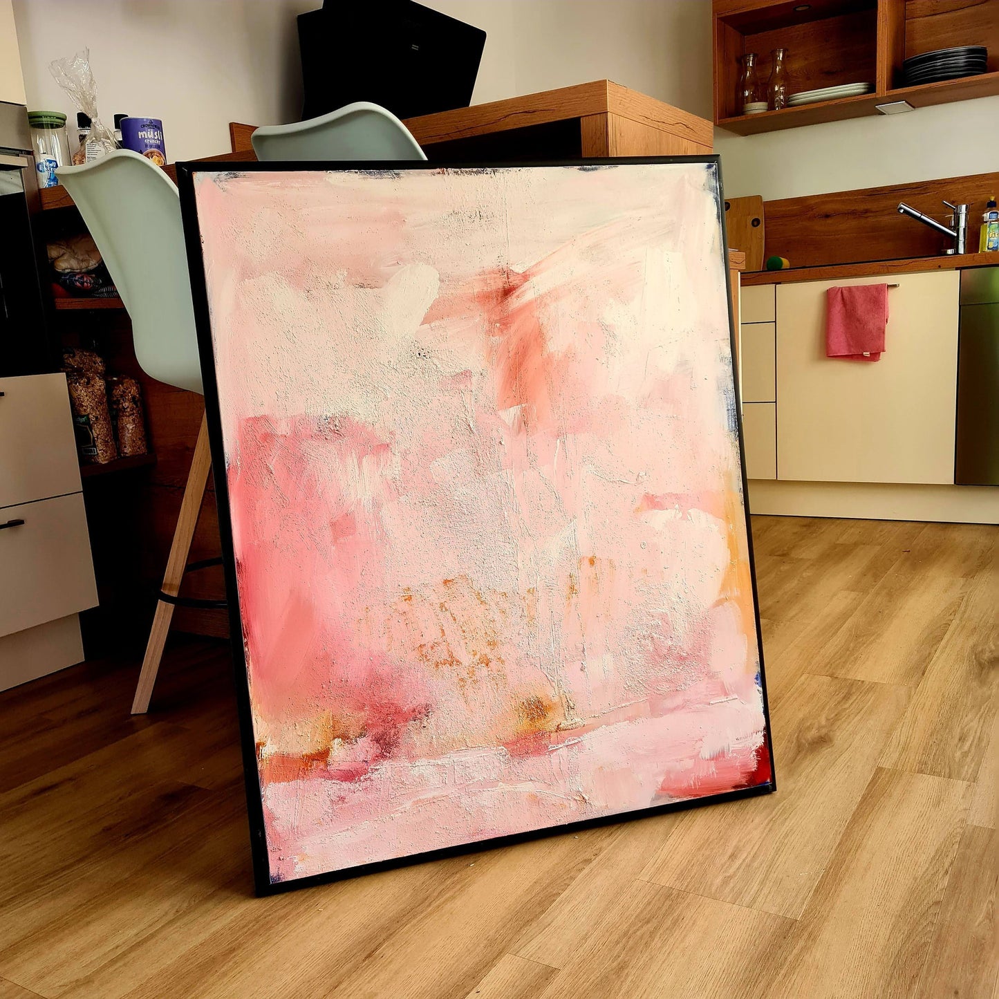 Individuelles Kunstwerk - Sanftes Rosa-Weißes Bild auf Bestellung Abstrakte Bilder & moderne Auftragsmalerei, abstrakte große bilder online kaufen, Auftrags Malere