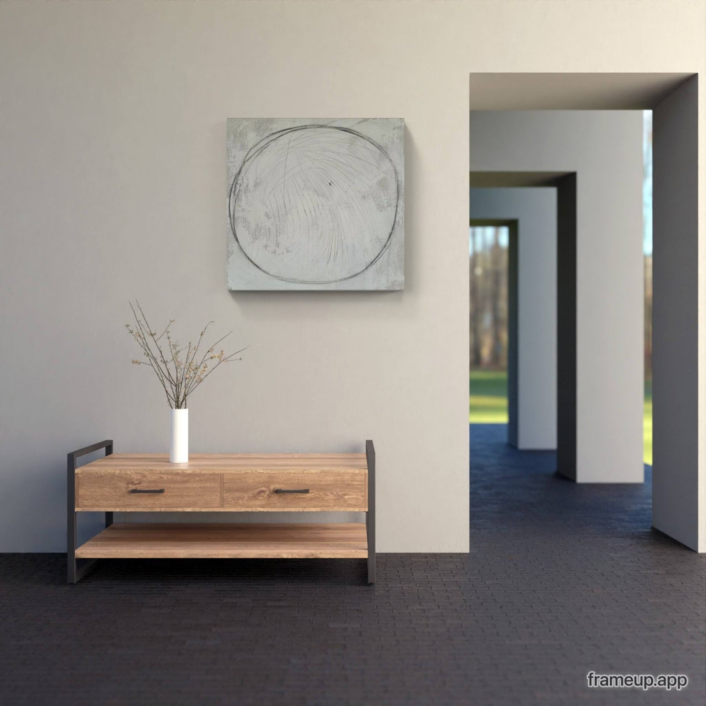 Minimalistisches Kunstwerk in Kratztechnik auf Naturleinen Abstrakte Bilder & moderne Auftragsmalerei, abstrakte große bilder online kaufen, Auftrags Malere
