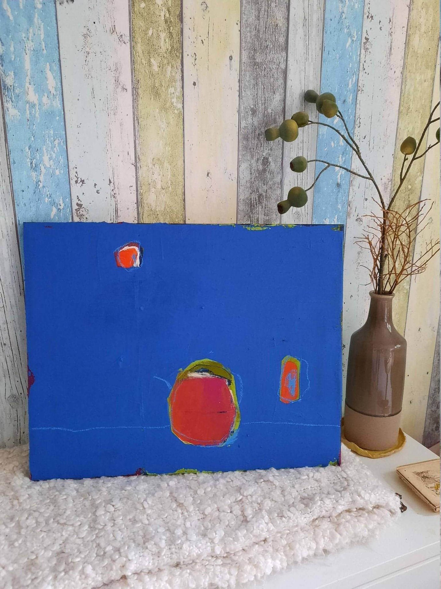 vorhandenes Unikat: Kaffee to go / 50 x 40 cm / blau abstrakte acrylbilder auf leinwand