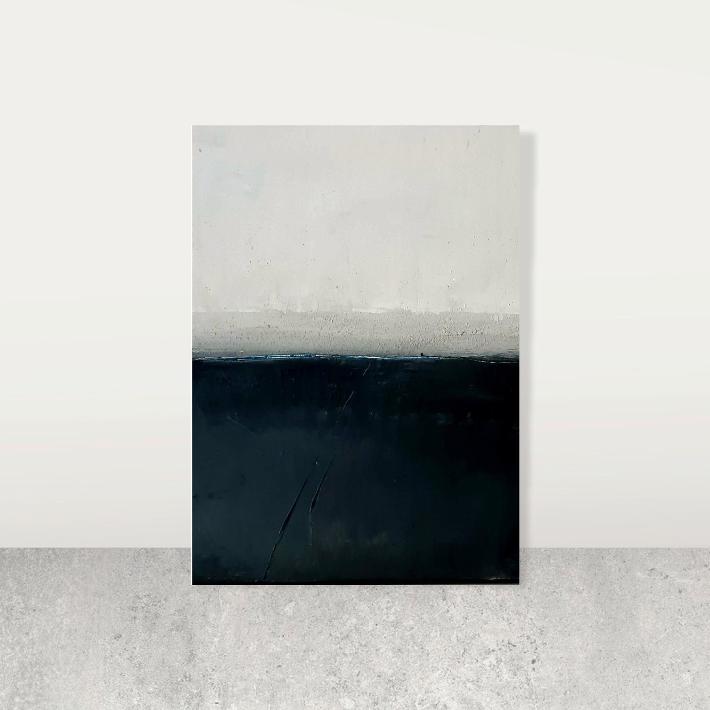 Ruhige Landschaft in Schwarz-Weiß: Ein minimalistisches Gemälde mit morgendlichem Nebel Abstrakte Bilder & moderne Auftragsmalerei, abstrakte große bilder online kaufen, Auftrags Malere