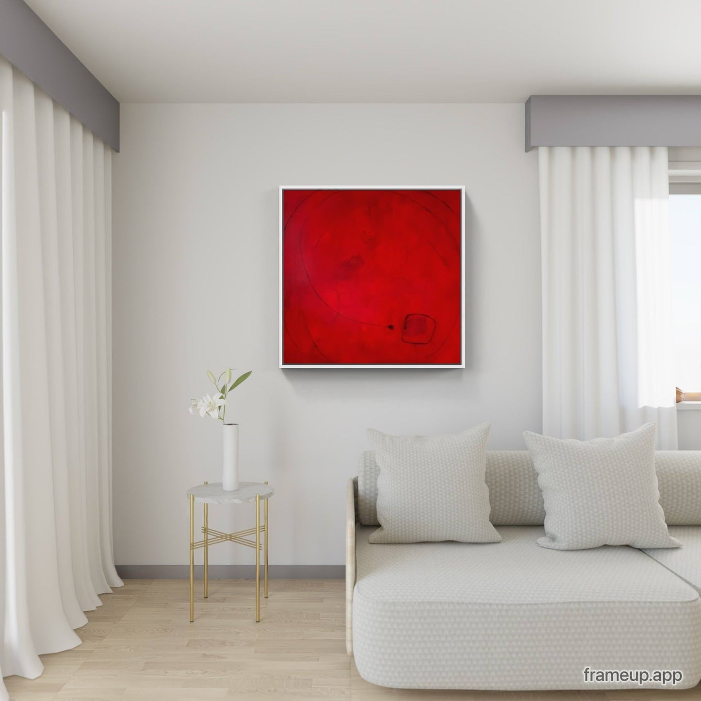 vorhandenes Unikat: Sommerzeit inkl. Schattenfugenrahmen / 120 x 120 cm / rot abstrakte acrylbilder auf leinwand