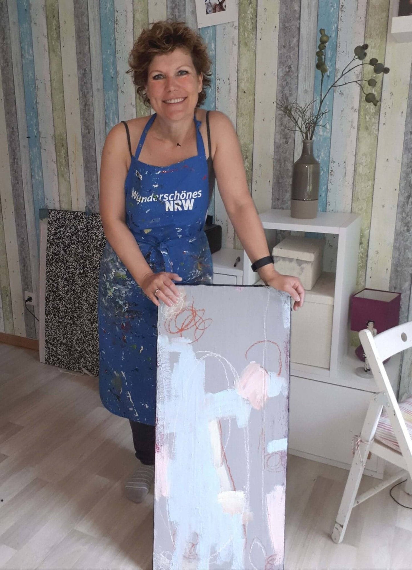 VORHANDEN / graue hellblaue Bilder / Mutterliebe / 90 x 40 cm / Art Abstrakte Bilder & moderne Auftragsmalerei, abstrakte große bilder online kaufen, Auftrags Malere