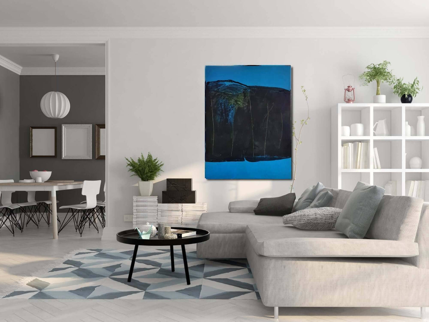 vorhandenes Unikat: Der Berg ruft / 160 x 100 cm / blau abstrakte acrylbilder auf leinwand