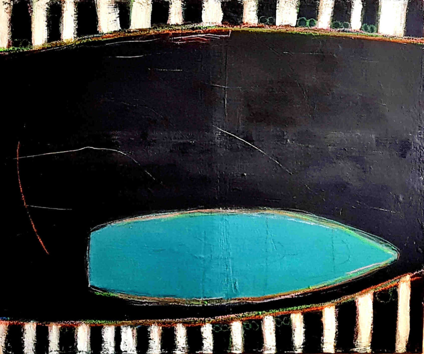 vorhandenes Unikat: Am Kanal / 125 x 105 cm inkl. montierten Schattenfugenrahmen / schwarz blau weiss acrylbilder auf leinwand
