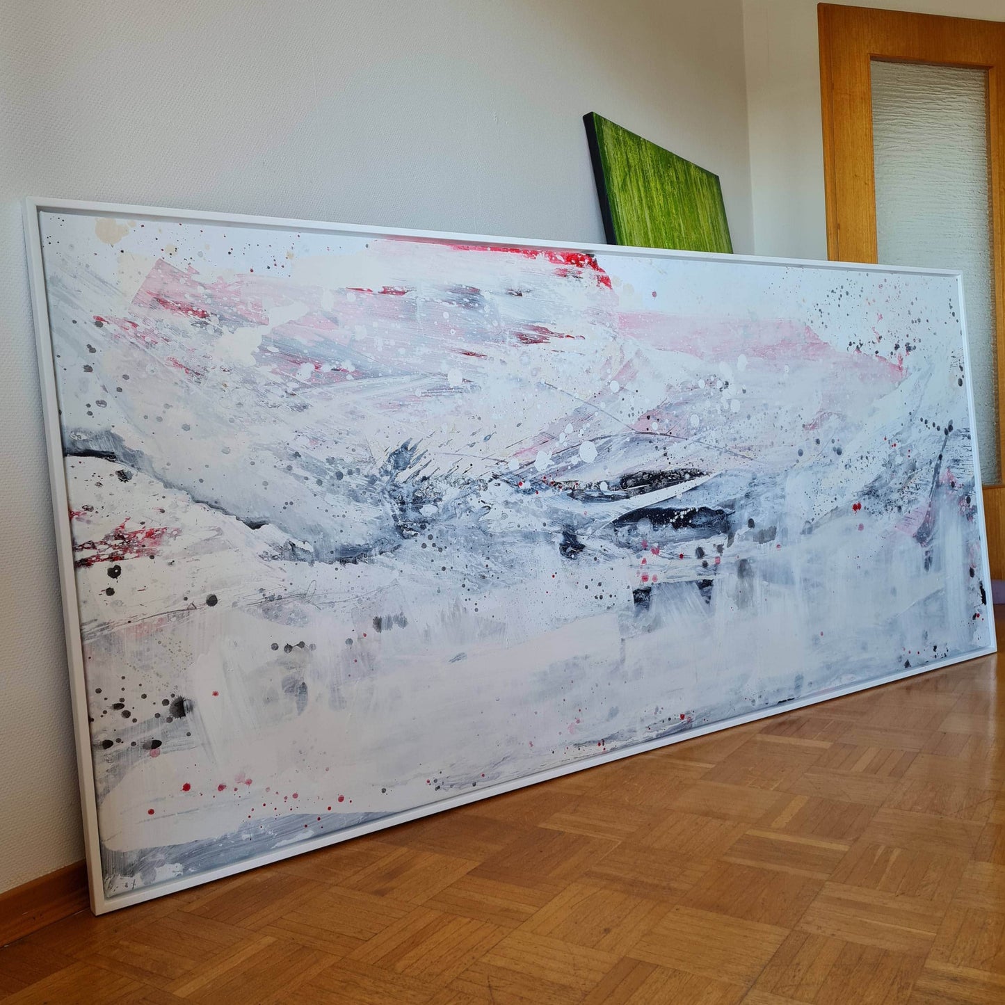 Anreise inkl. Schattenfugenrahmen in weiß / 230 x 100 cm / weiss abstrakte acrylbilder auf leinwand