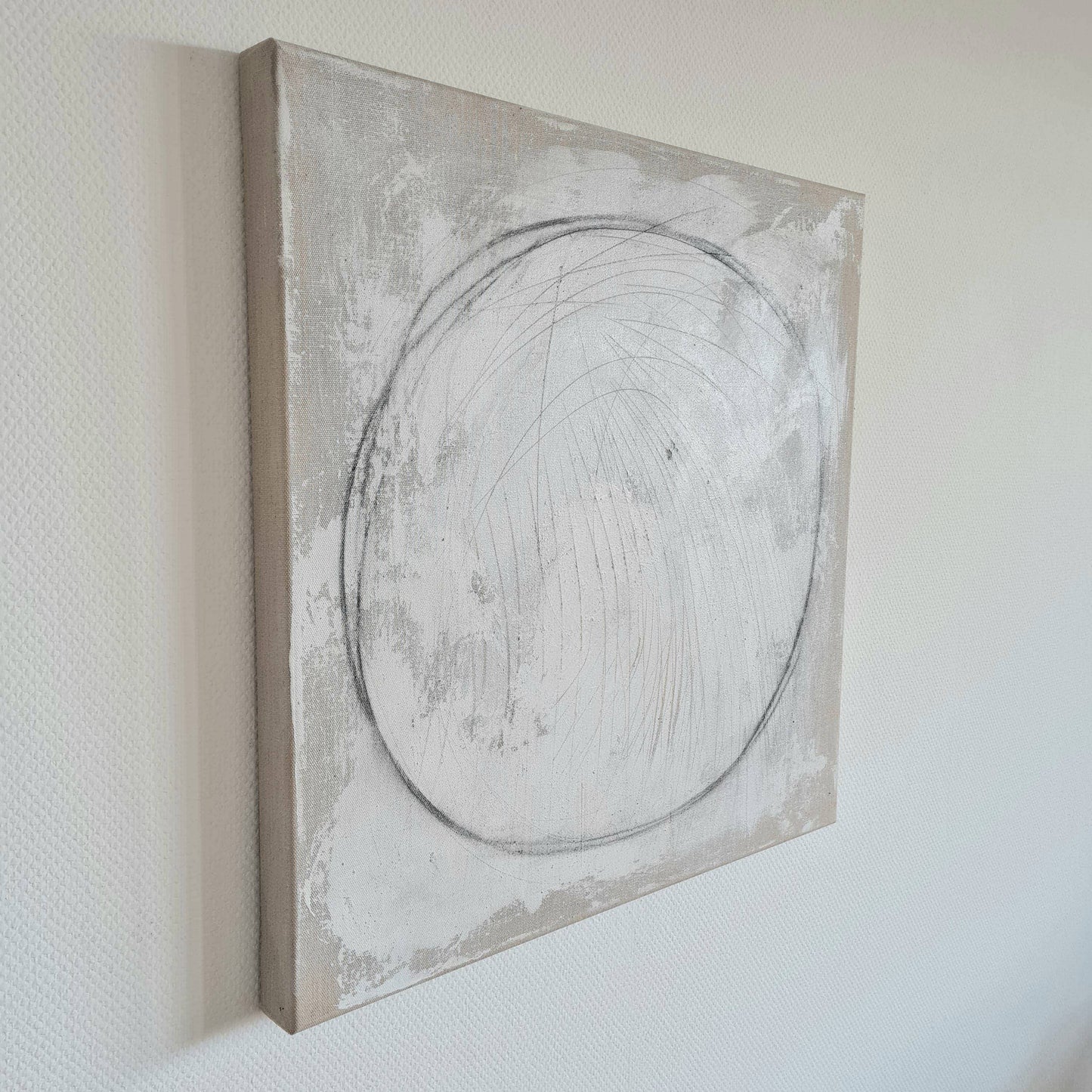 Minimalistisches Kunstwerk in Kratztechnik auf Naturleinen Abstrakte Bilder & moderne Auftragsmalerei, abstrakte große bilder online kaufen, Auftrags Malere