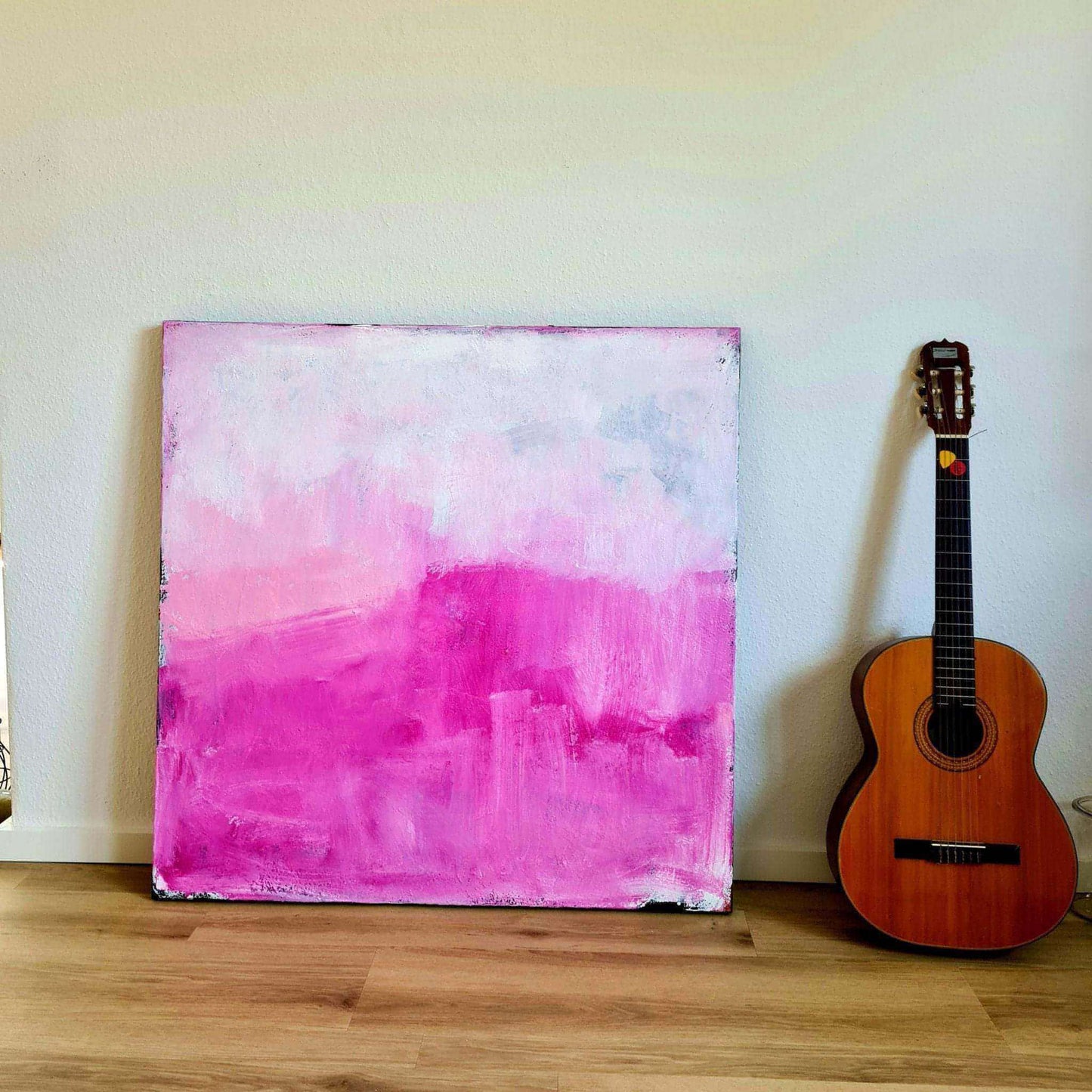 "Frei sein" - Abstraktes Gemälde in Weiß und Pink auf 100 x 100 cm Leinwand Abstrakte Bilder & moderne Auftragsmalerei, abstrakte große bilder online kaufen, Auftrags Malere