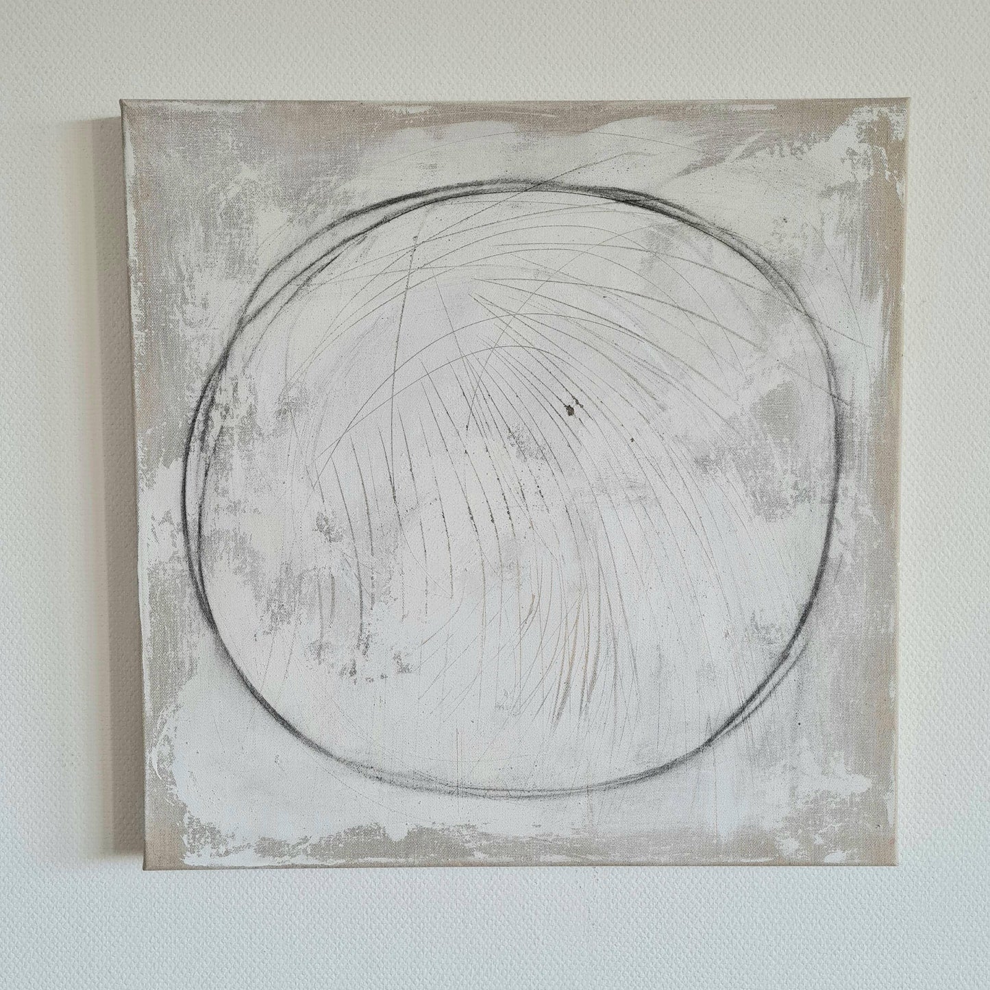 Minimalistisches Kunstwerk in Kratztechnik auf Naturleinen Abstrakte Bilder & moderne Auftragsmalerei, abstrakte große bilder online kaufen, Auftrags Malere