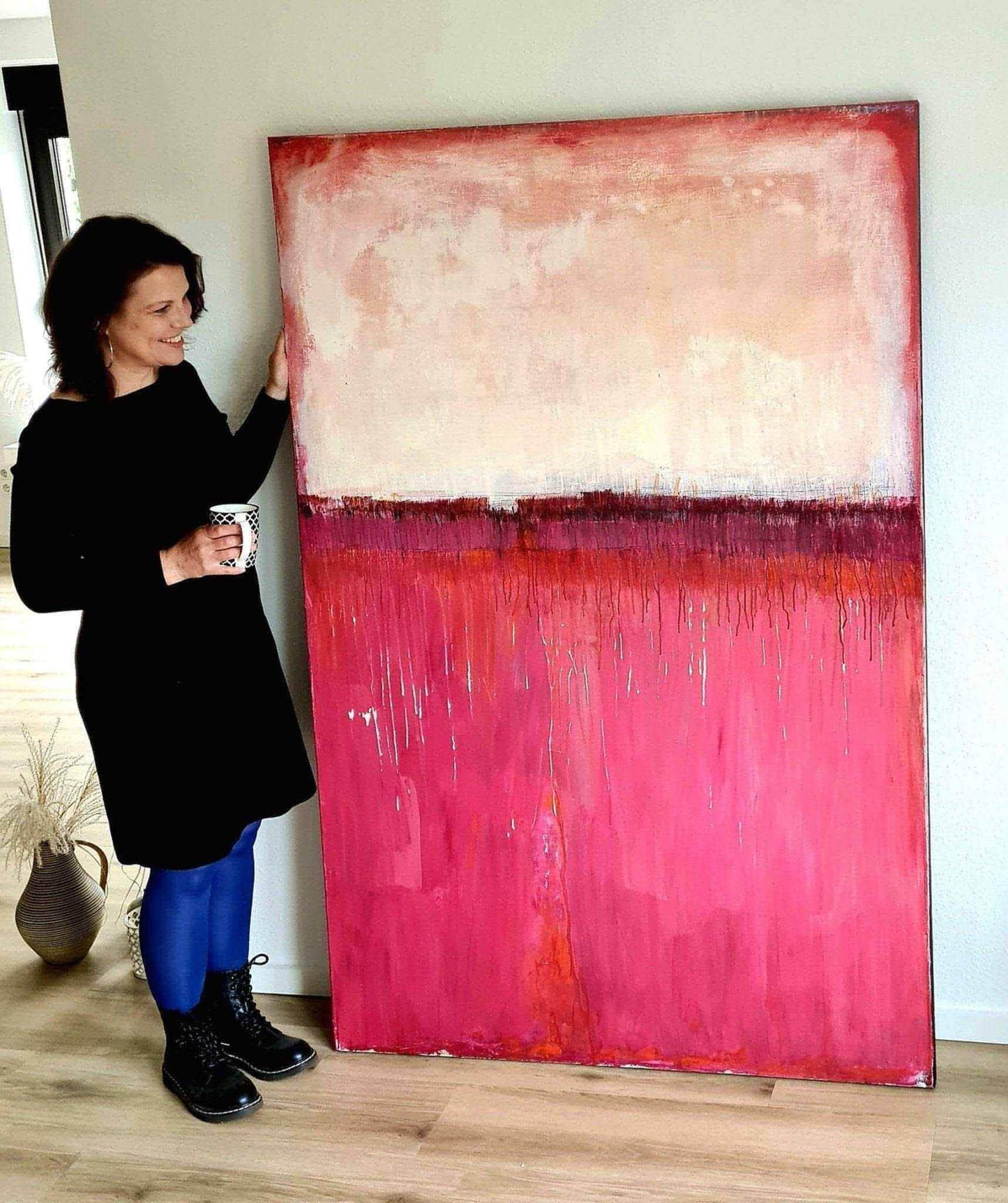 Rotes großes Kunstwerk für den Treppenaufgang - Der Weg zu Dir Abstrakte Bilder & moderne Auftragsmalerei, abstrakte große bilder online kaufen, Auftrags Malere