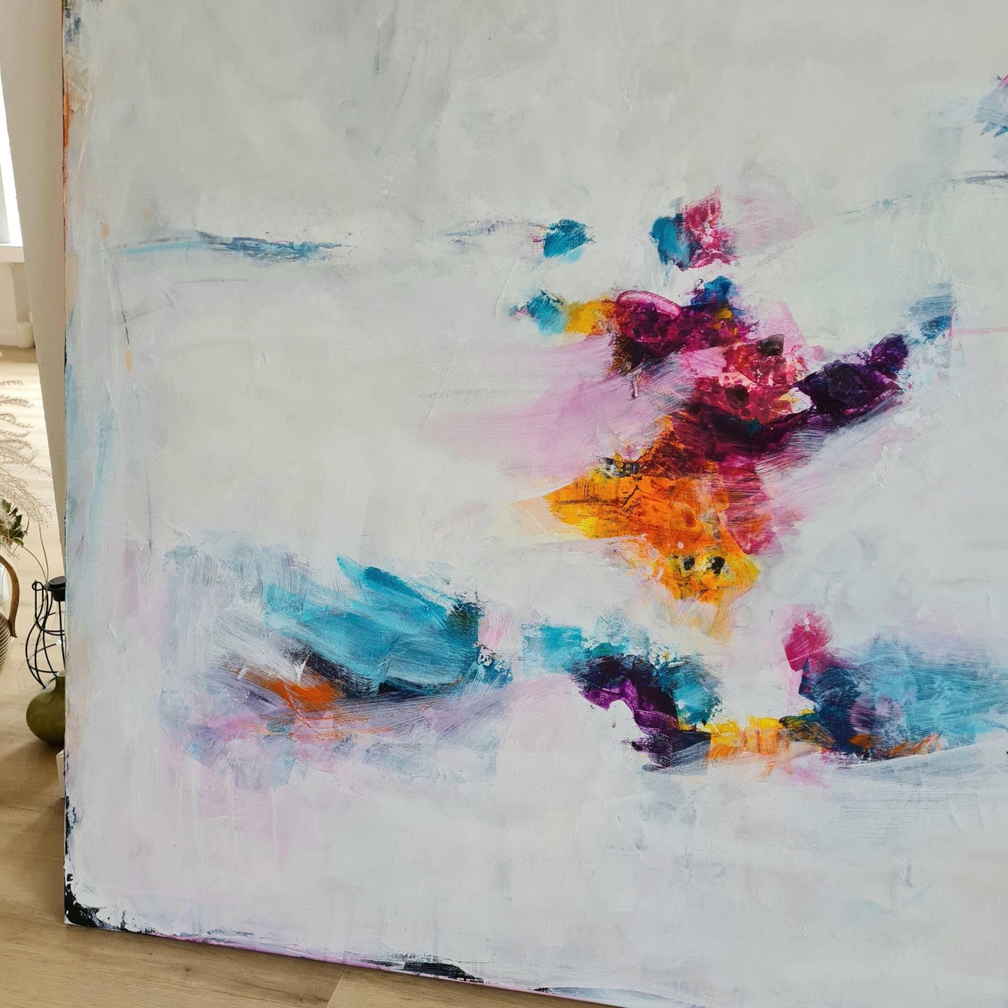 Liebestanz auf 220 x 120 cm / weiss / Direkt zum Aufhängen abstrakte acrylbilder auf leinwand