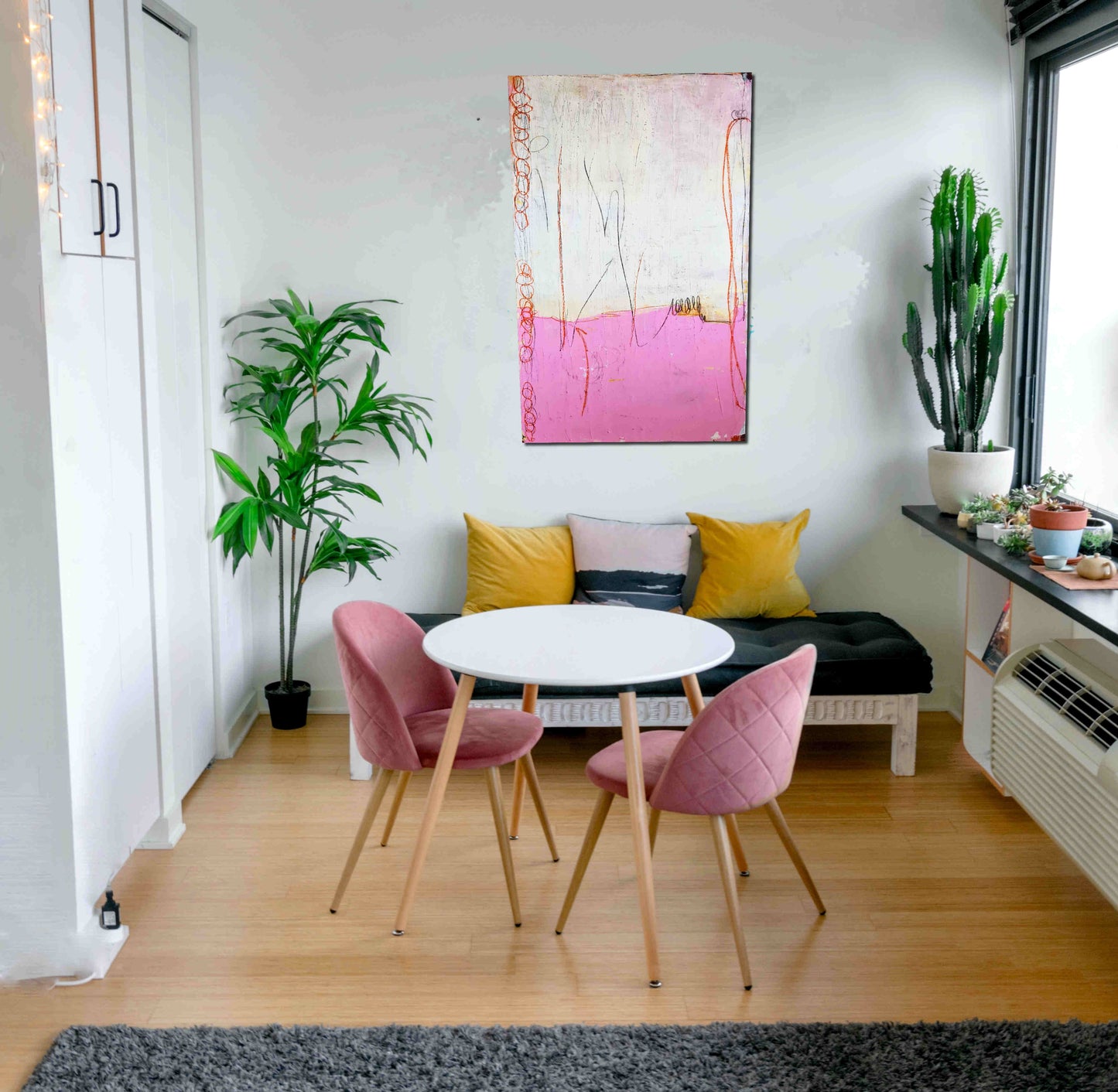 Andere Wege erkennen / 150 x 80 cm / rosa beige Kunst