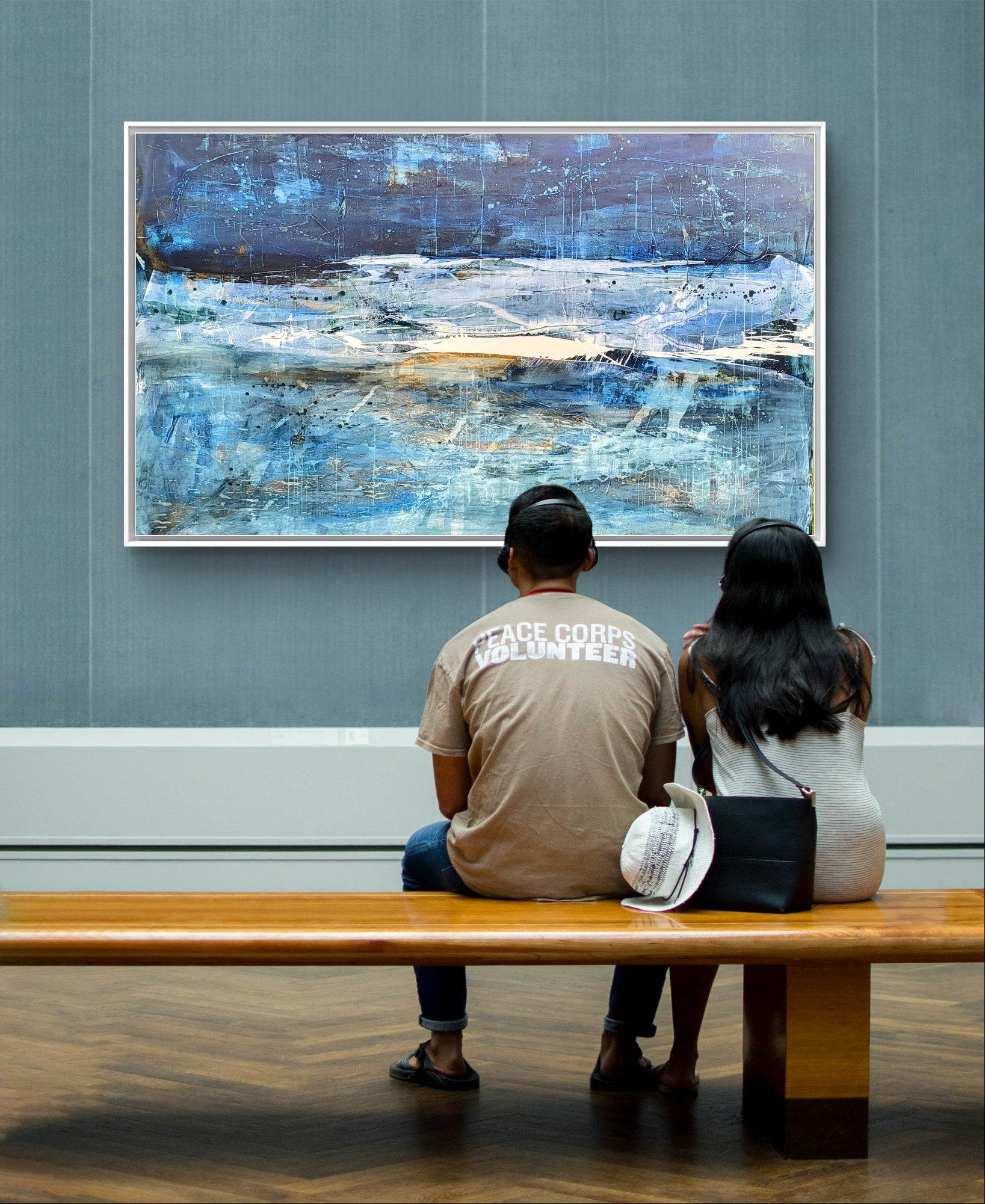 Detailaufnahme Großes blaues Bild - Nachtfahrt – direkt lieferbares Acrylbild in nan, moderne Wandkunst für Interior Design