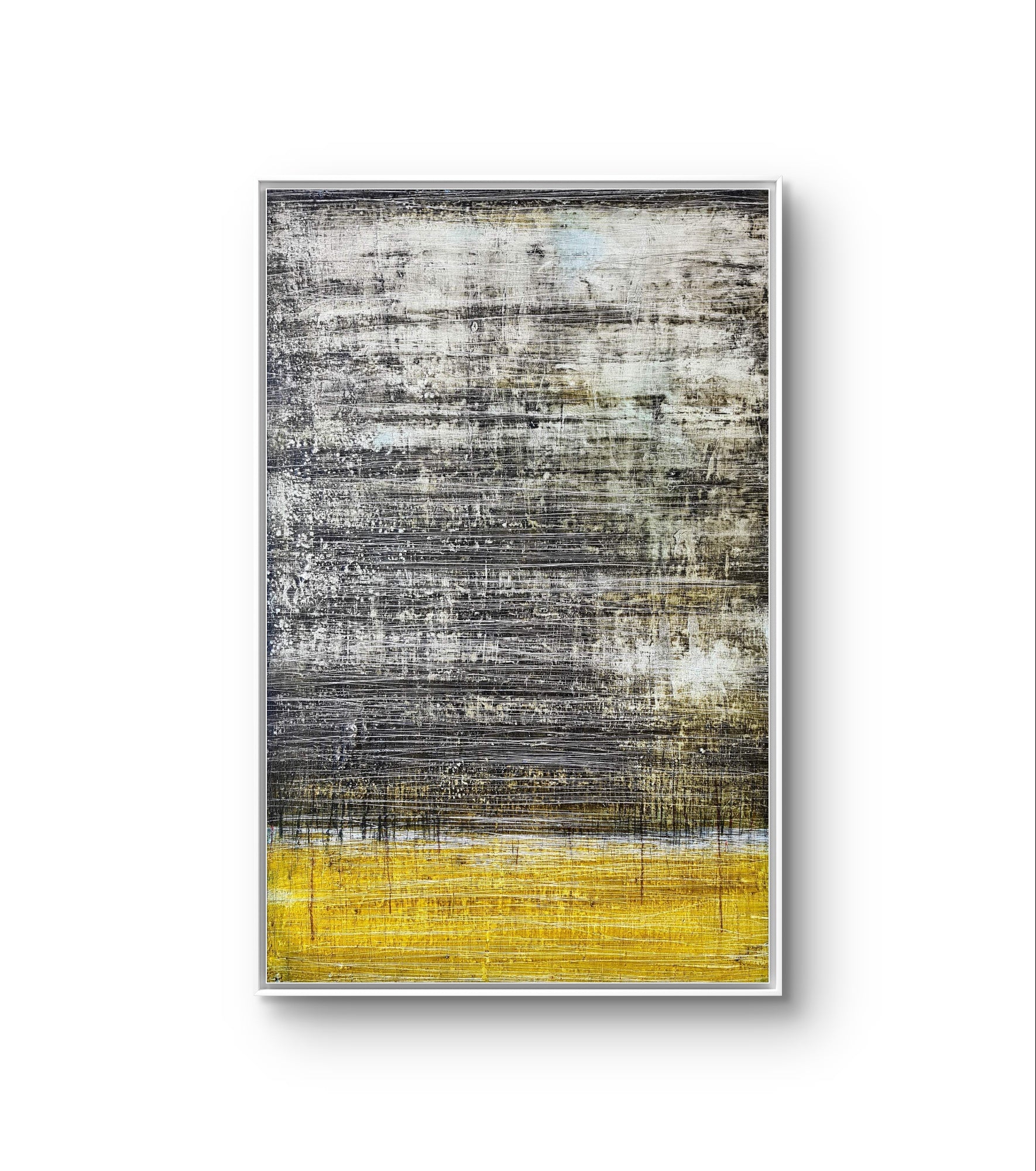 Plantage – modernes Leinwandbild, Detailansicht Motiv 1.0. Schwarz-gelbes modernes Kunstwerk
„Plantage“ ist ein abstraktes Gemälde in Schwarz und Gelb. Es ist inspiriert von der S