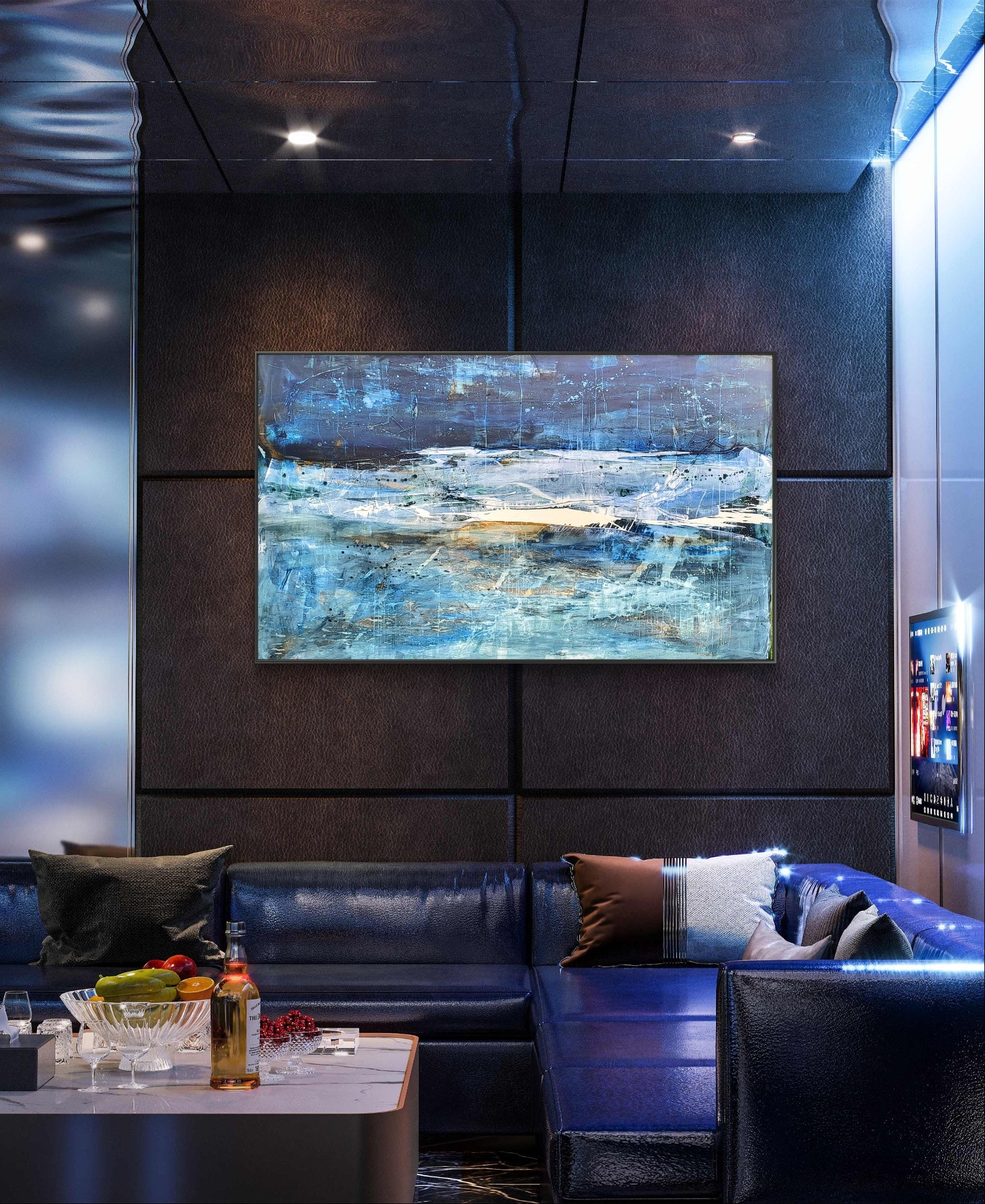 Großes blaues Bild - Nachtfahrt – sofort versandbereites Leinwandbild in nan, großes Kunstwerk für moderne Wohnräume