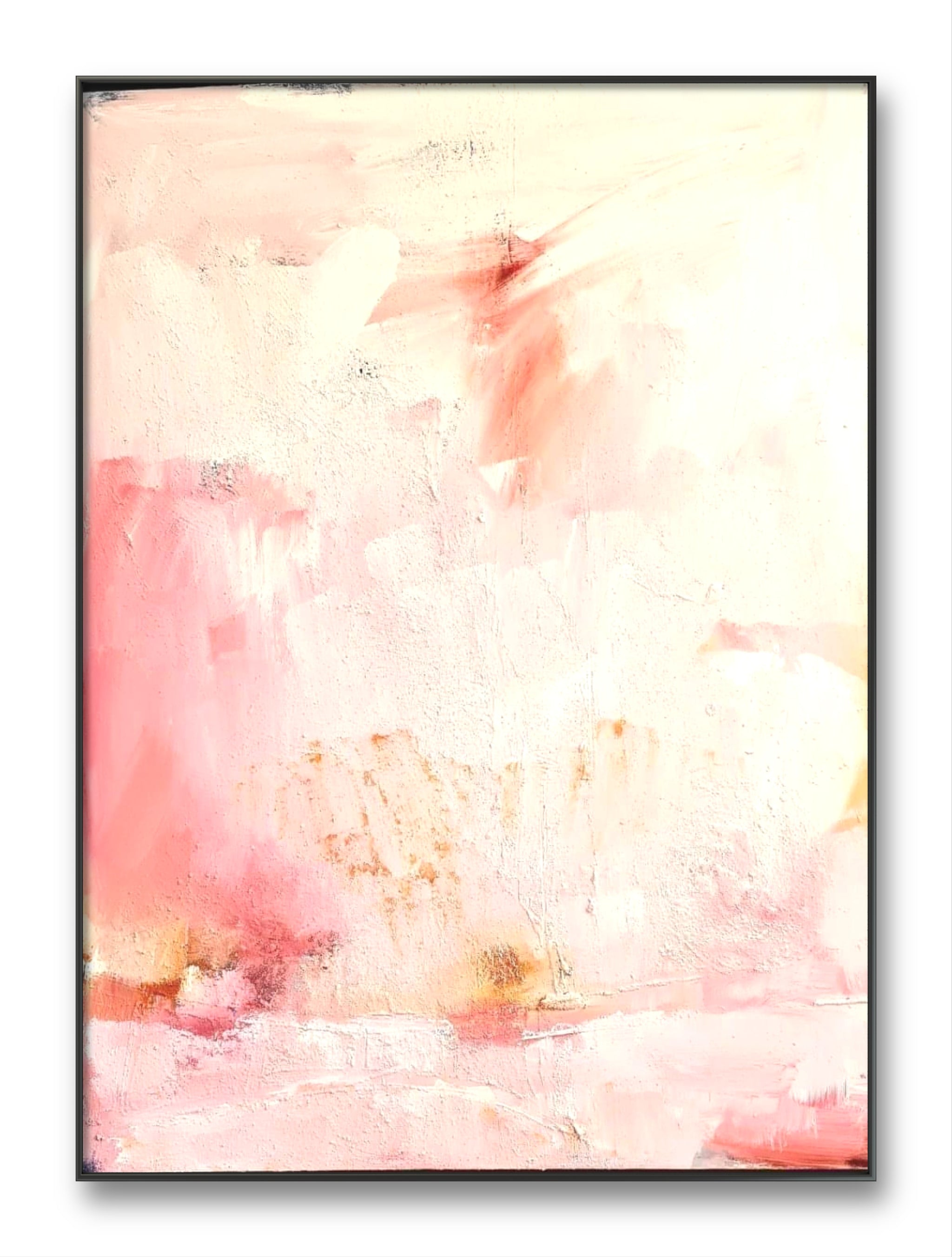Neuer Tag – modernes Leinwandbild, Detailansicht Motiv 1.0. Farbgestaltung mit ruhiger Wirkung
Ein abstraktes Landschaftsbild in Rosa, Pastell und Weiß, das eine sanfte und beruhig