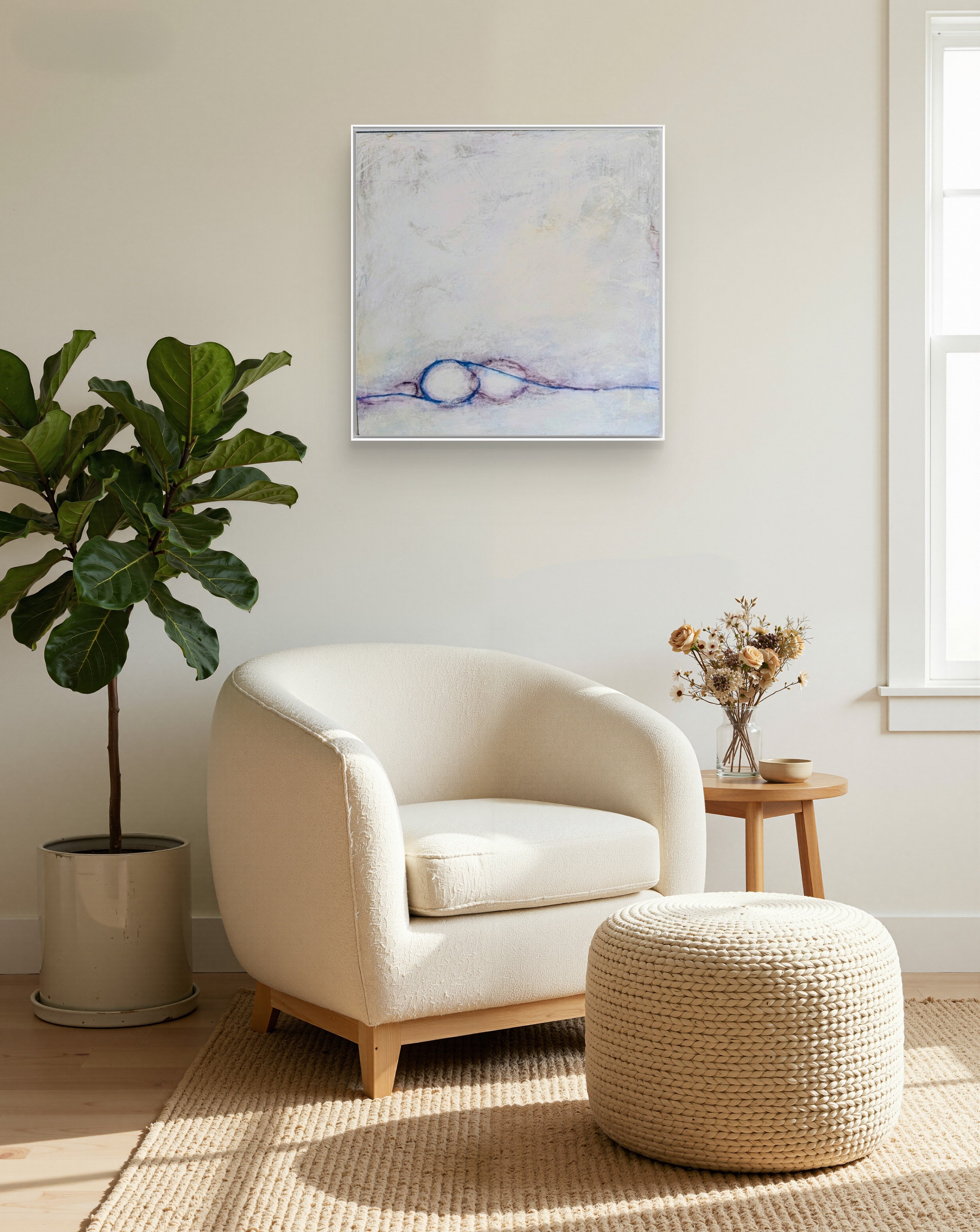 Abstraktes Gemälde – Sommeranfang weiß lila