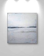 Abstraktes Gemälde – 100 x 100 cm Landgang weiß - Studienreihe – Großes Gemälde in modernem Wohnzimmer