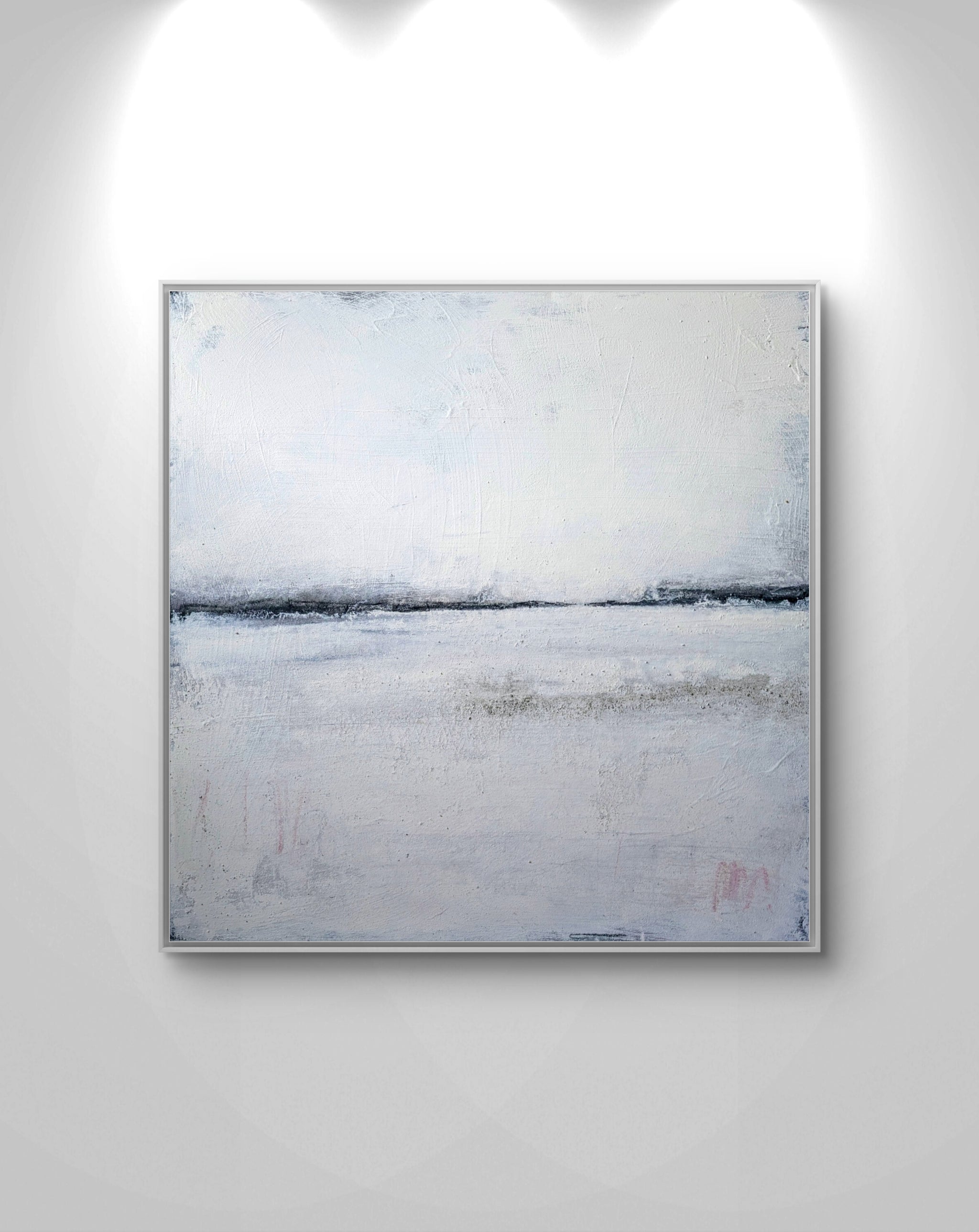 Abstraktes Gemälde – 100 x 100 cm Landgang weiß - Studienreihe – Großes Gemälde in modernem Wohnzimmer