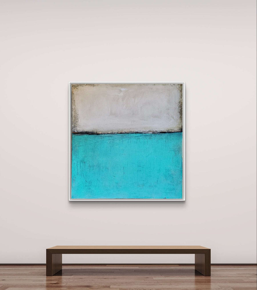 Abstraktes Gemälde Weiß – Wir Schauen Einfach Mal - Bild In Türkis Weiß – Abstrakte Wandkunst über Sofa