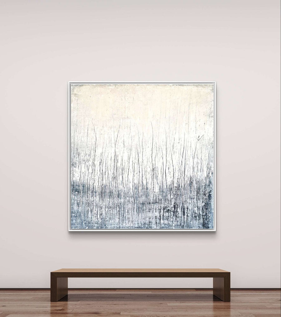 Grau weißes Bild für minimalistischen Look – Abstrakte Wandkunst über Sofa