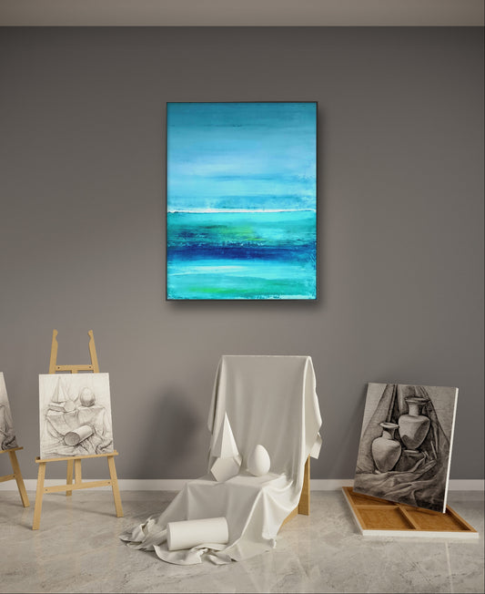 Karibische Träume - blaue Küstenansicht auf einem Bild,abstrakte große Leinwandbilder abstrakte Bilder kaufen ,
