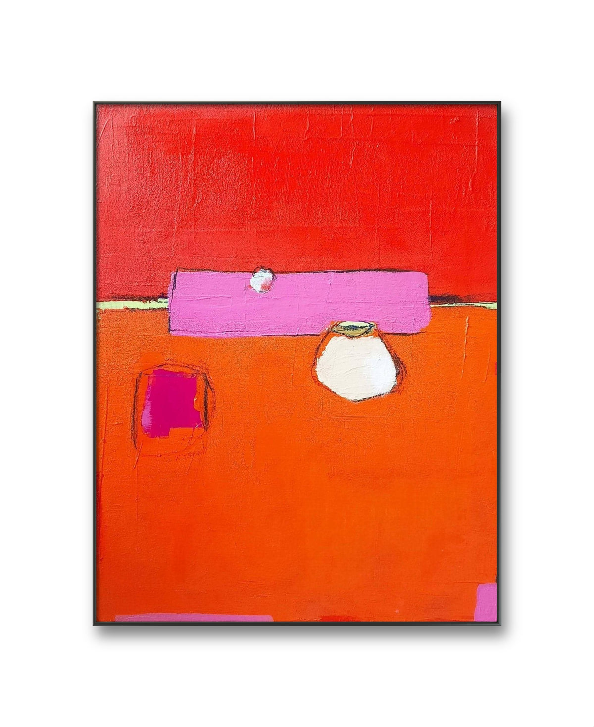 Teatime – modernes Leinwandbild, Detailansicht Motiv 1.0. Eine sinnliche Teepause im Norden
Dieses rot-orange abstrakte Kunstwerk, gefertigt mit Wachs, Pigmenten und Acryl, entfü