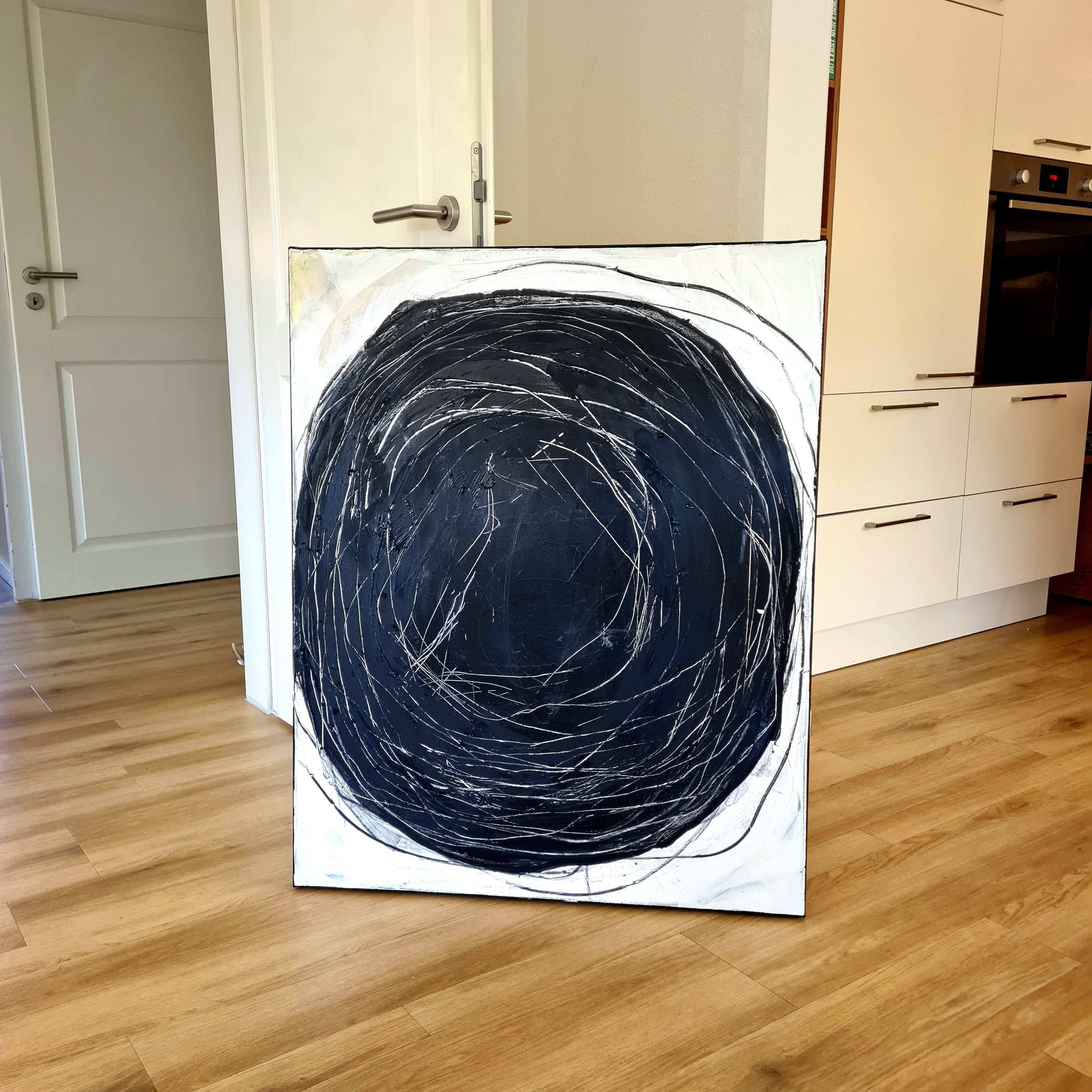Abstraktes Gemälde Weiß – Schwarzweisse-modernde-bilder – Großformatiges Wandbild für stilvolle Einrichtung