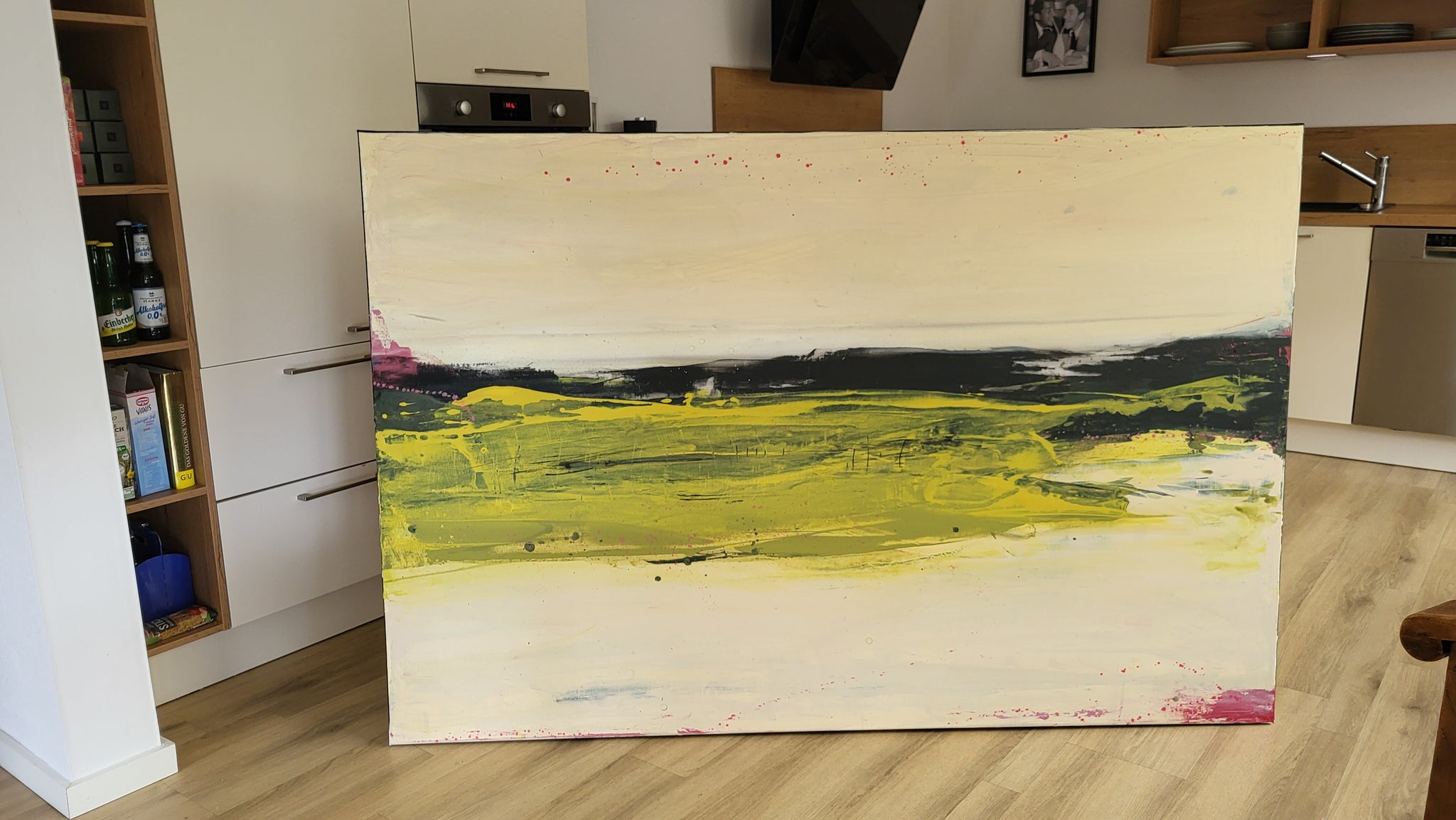 Abstraktes Gemälde in Beige und Olive – Moderne Kunst für offene Wohnbereiche