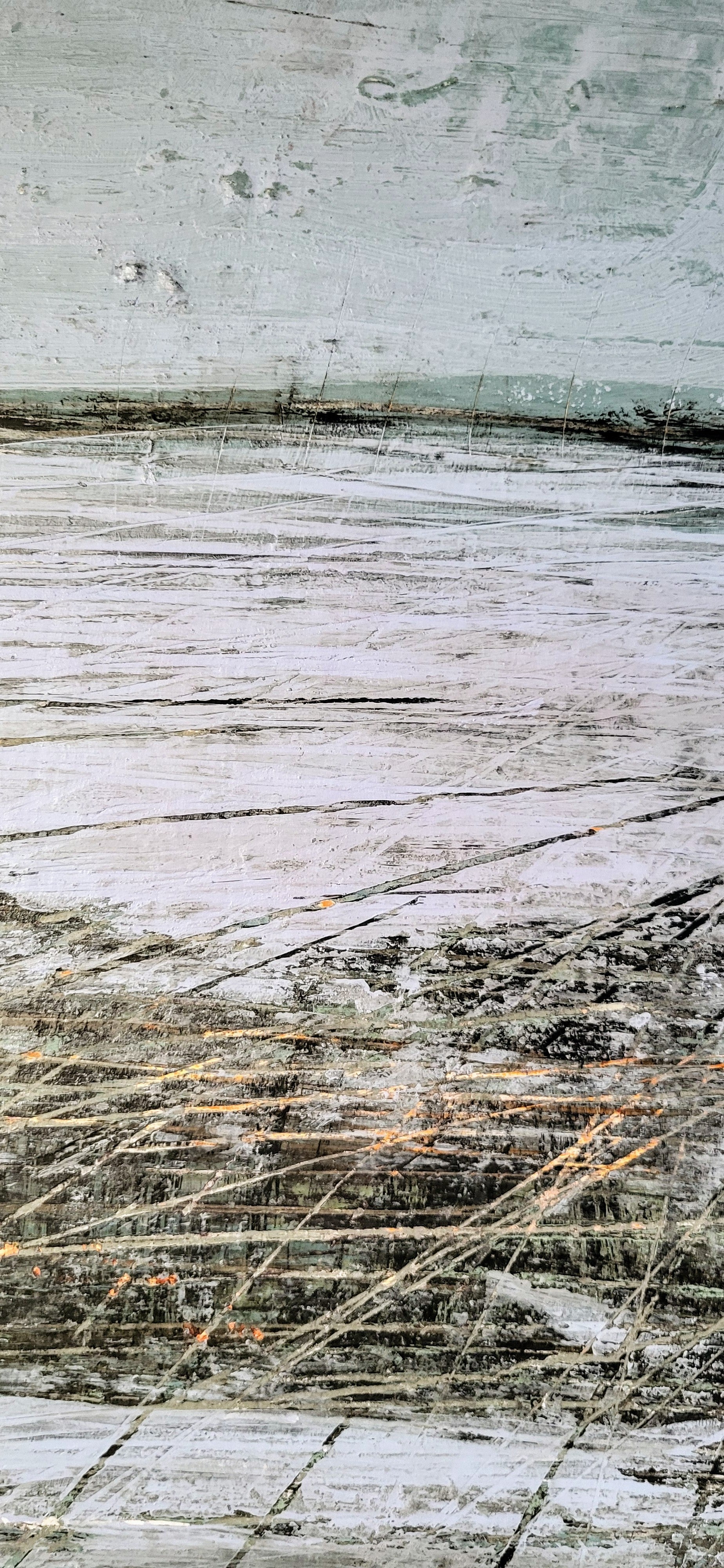 Abstraktes Gemälde – Verschiedene Welten – Abstrakte Wandkunst über Sofa