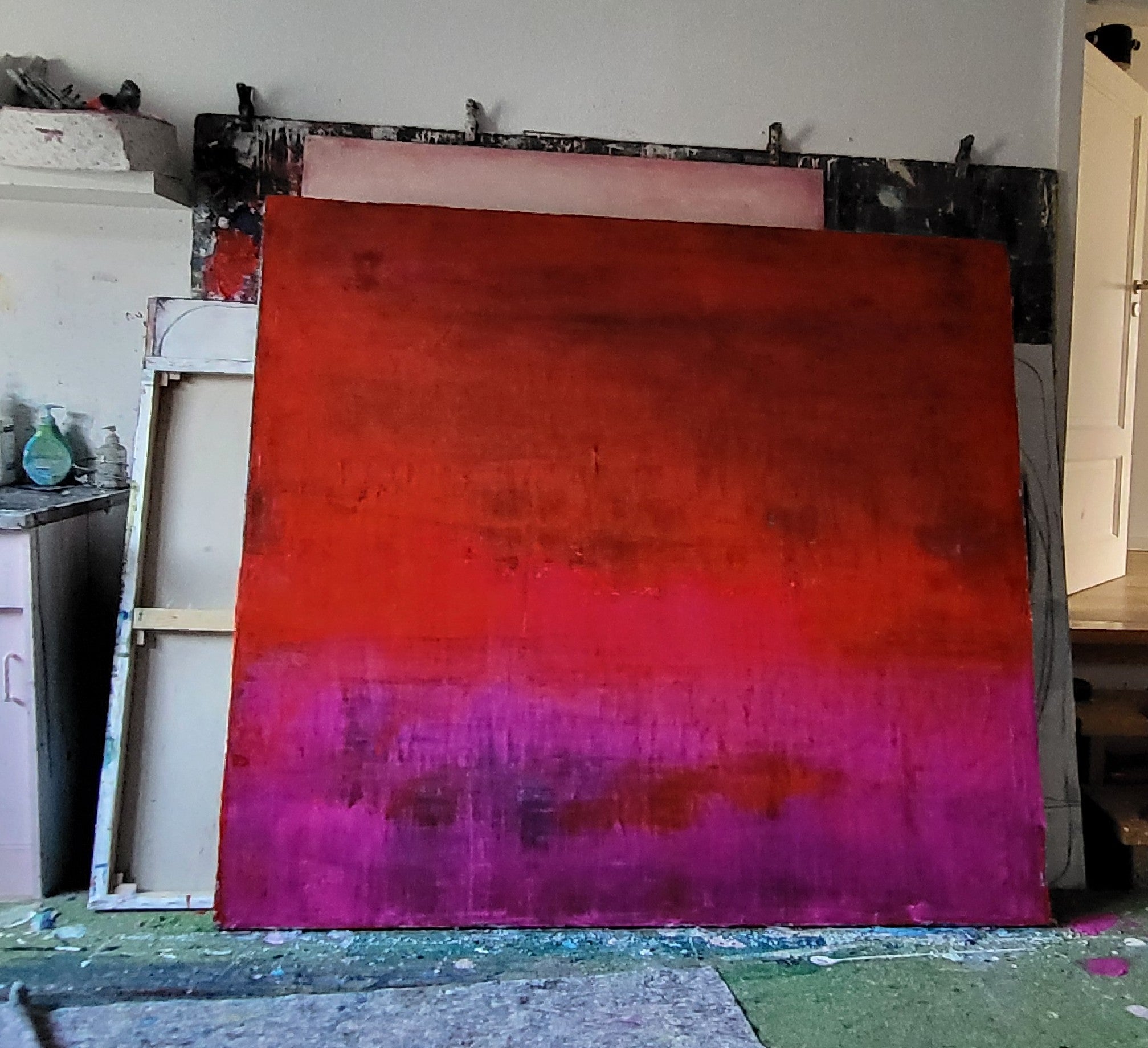 Abstraktes Gemälde Rot Groß – mit Struktur – Abstrakte Wandkunst über Sofa
