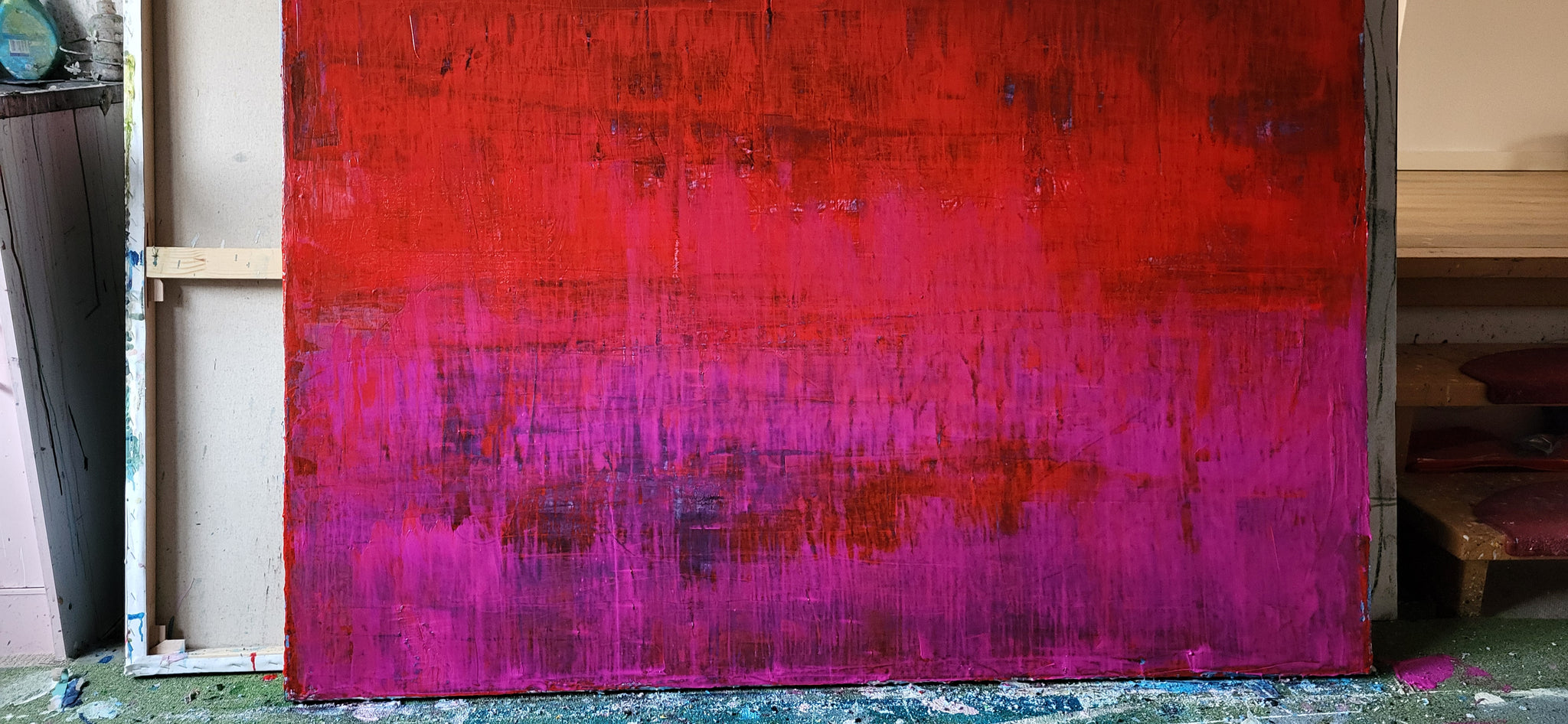 Abstraktes Gemälde Rot Groß – mit Struktur – Moderne Kunst für offene Wohnbereiche
