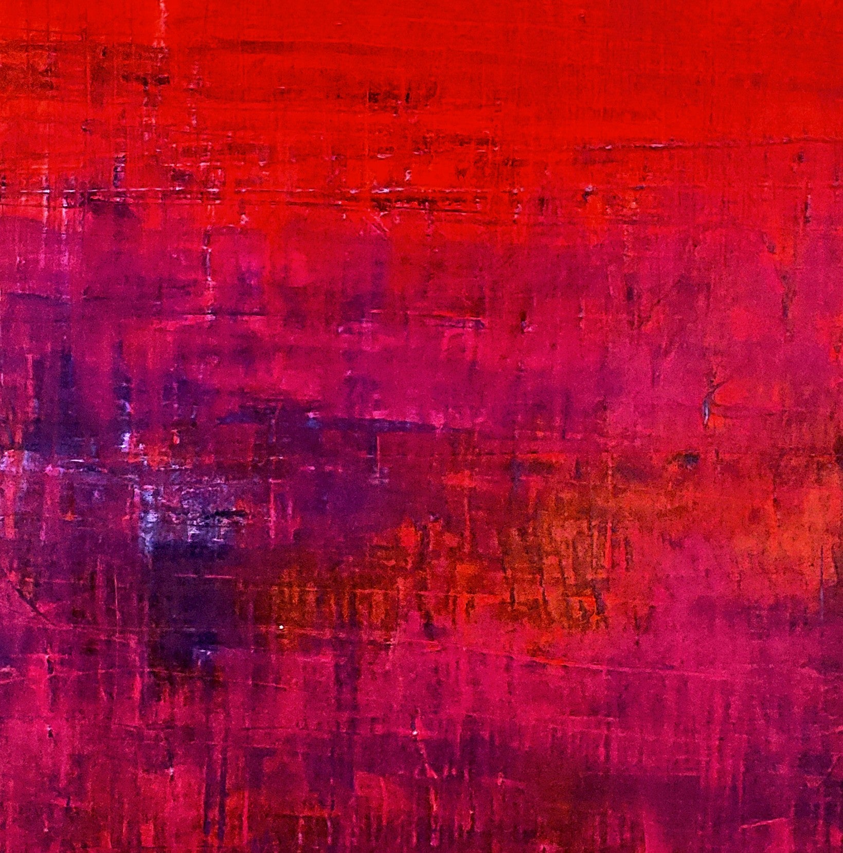 Abstraktes Gemälde Rot Groß – mit Struktur – Zeitgenössische Kunst in Wohnraumansicht