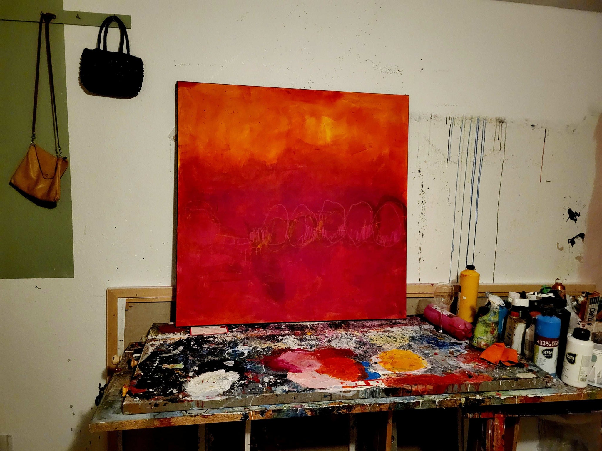 Rotes Bild - Im Fluss der Bewegung – sofort versandbereites Leinwandbild in nan, großes Kunstwerk für moderne Wohnräume